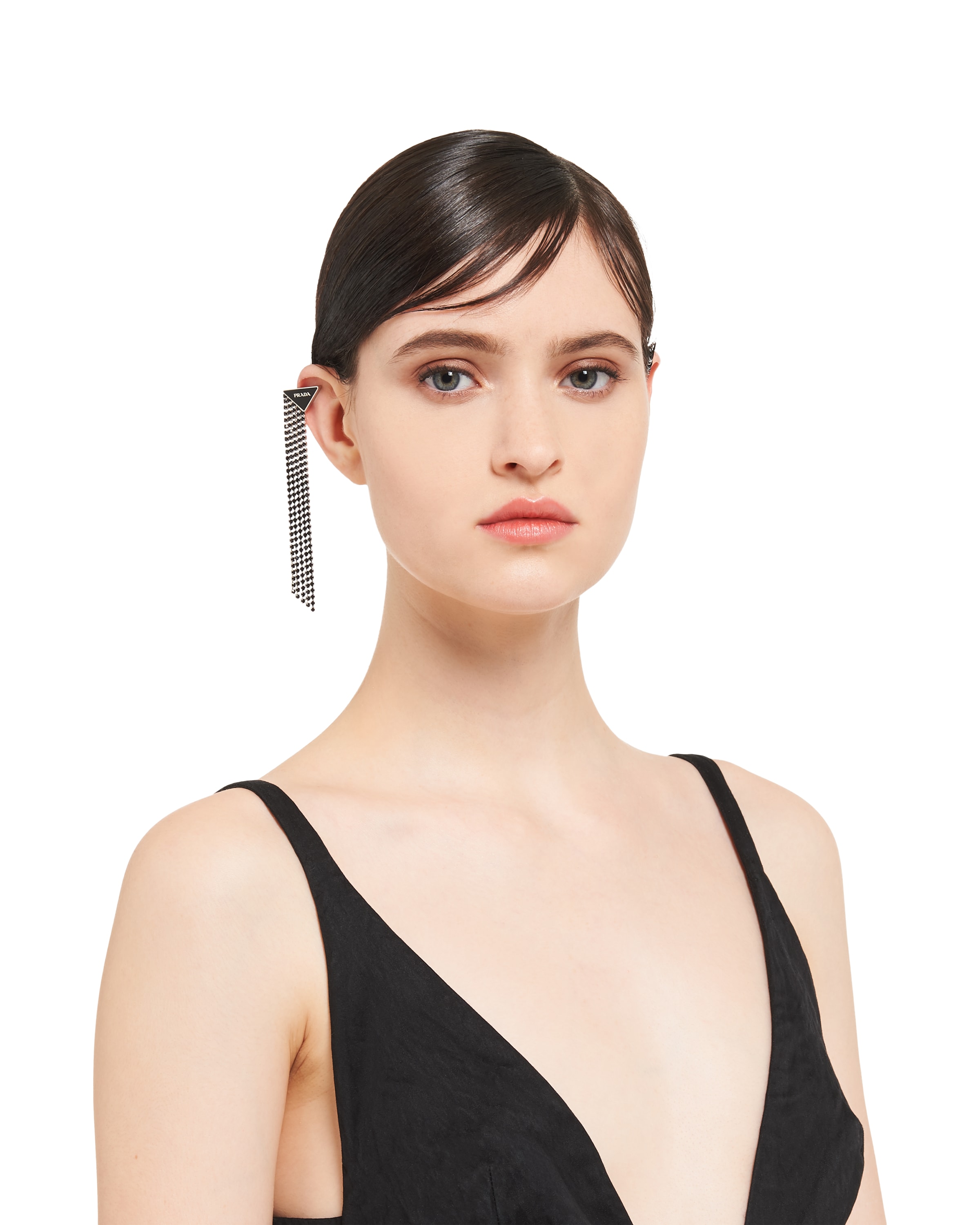 prada triangle logo earrings