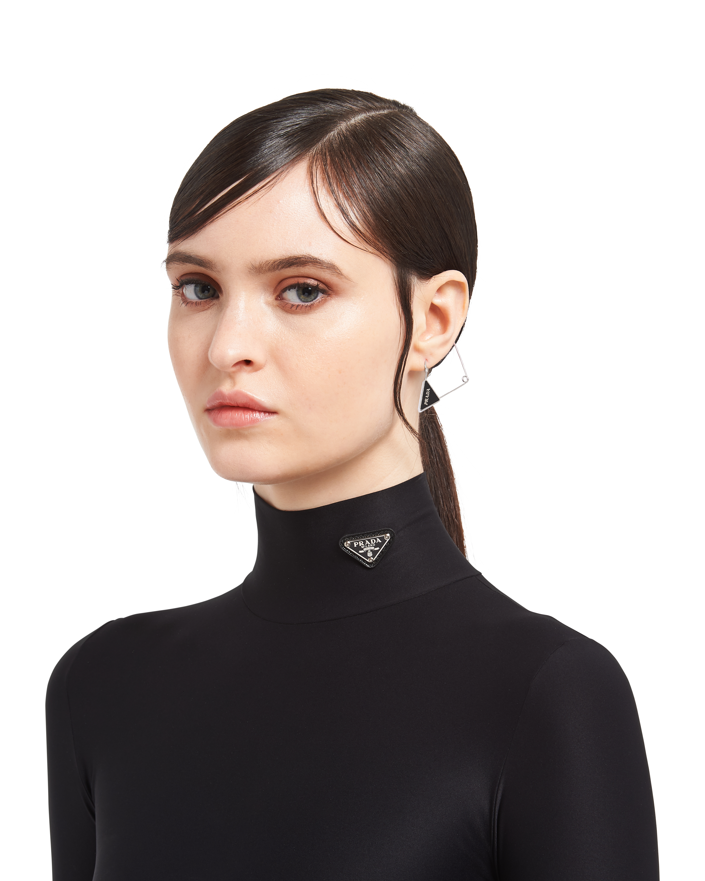 Steel/black Prada Symbole single earring | Prada