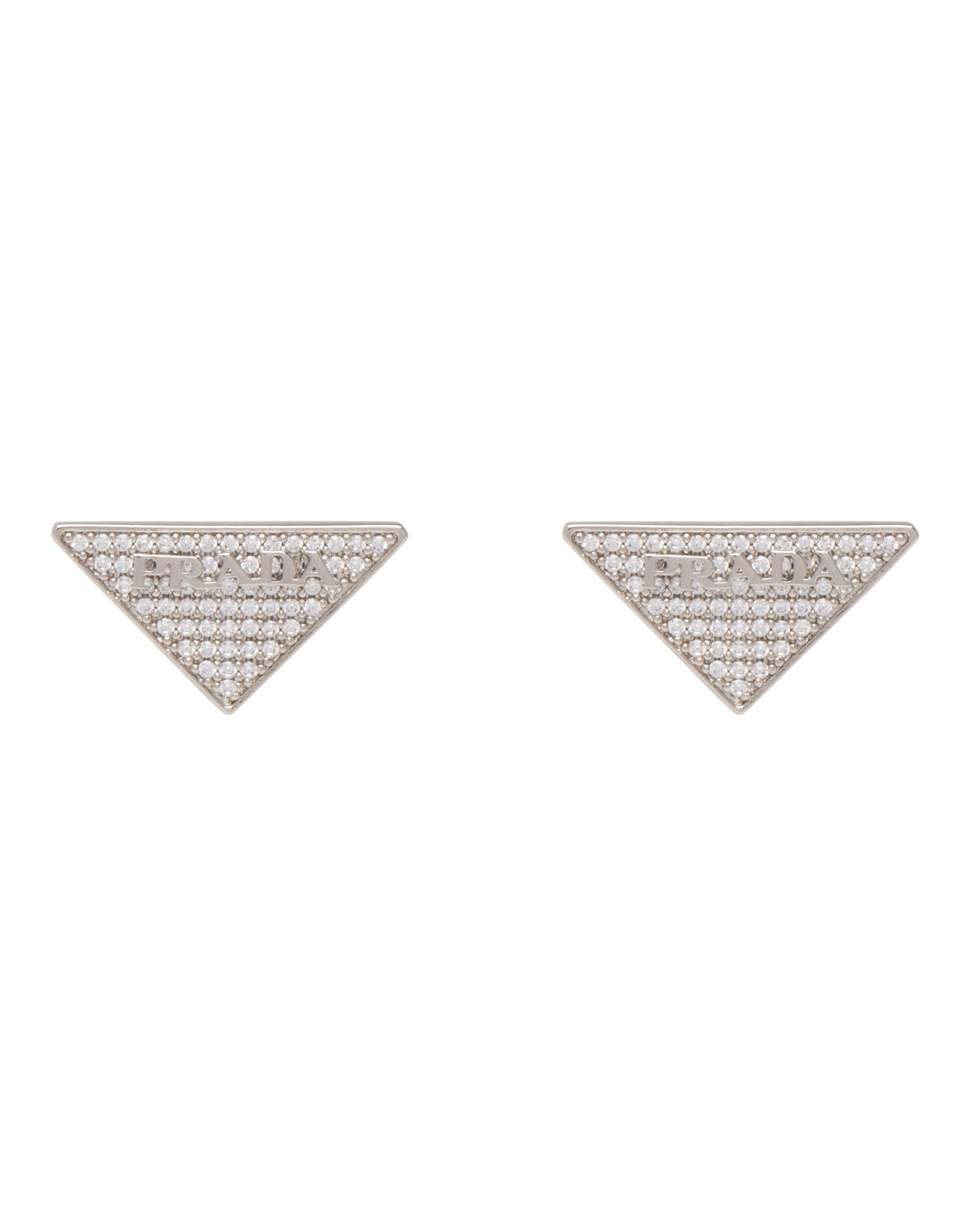 Prada Silver Tone And White Symbole Stud Earrings In Crystal