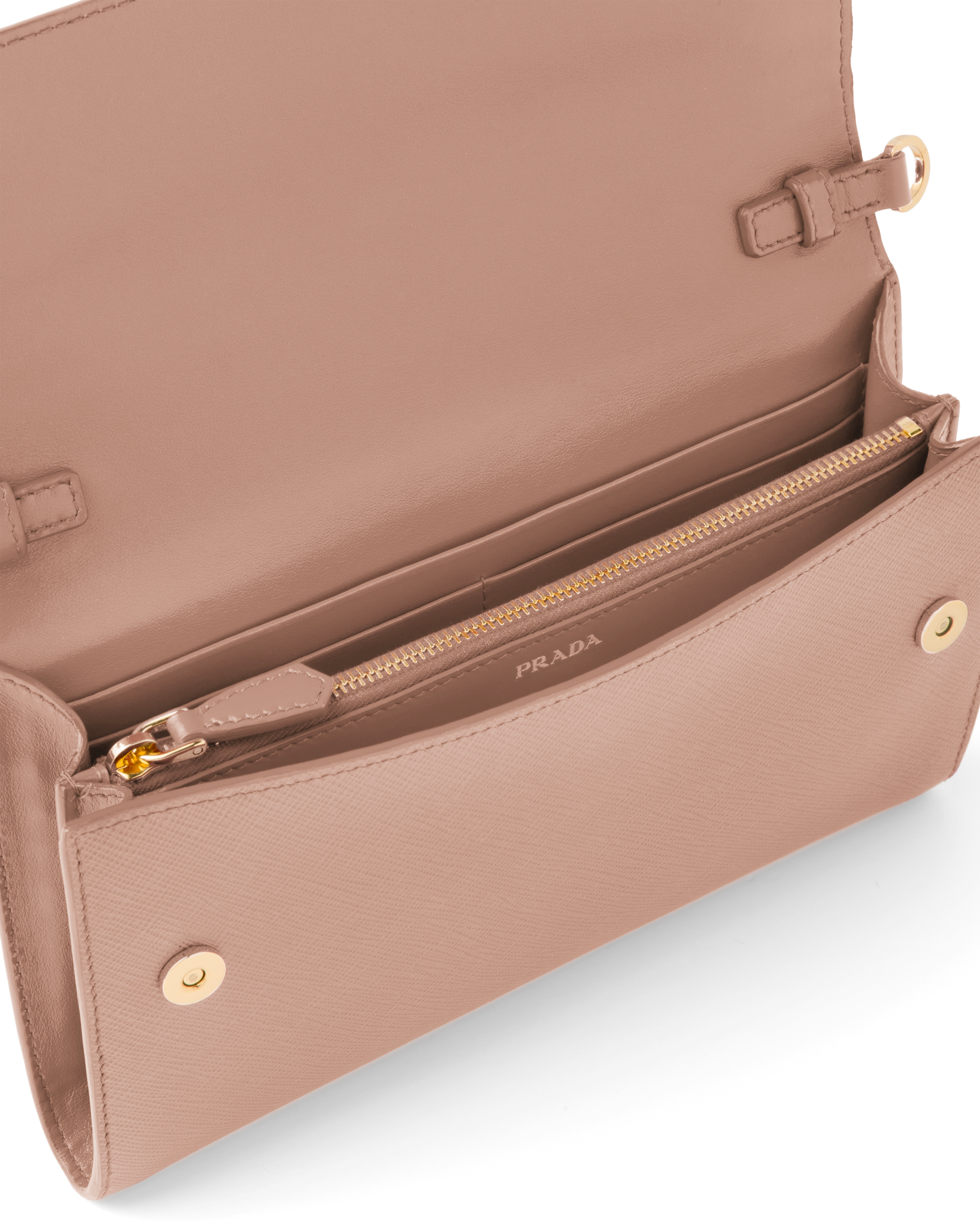 Saffiano and leather wallet with shoulder strap