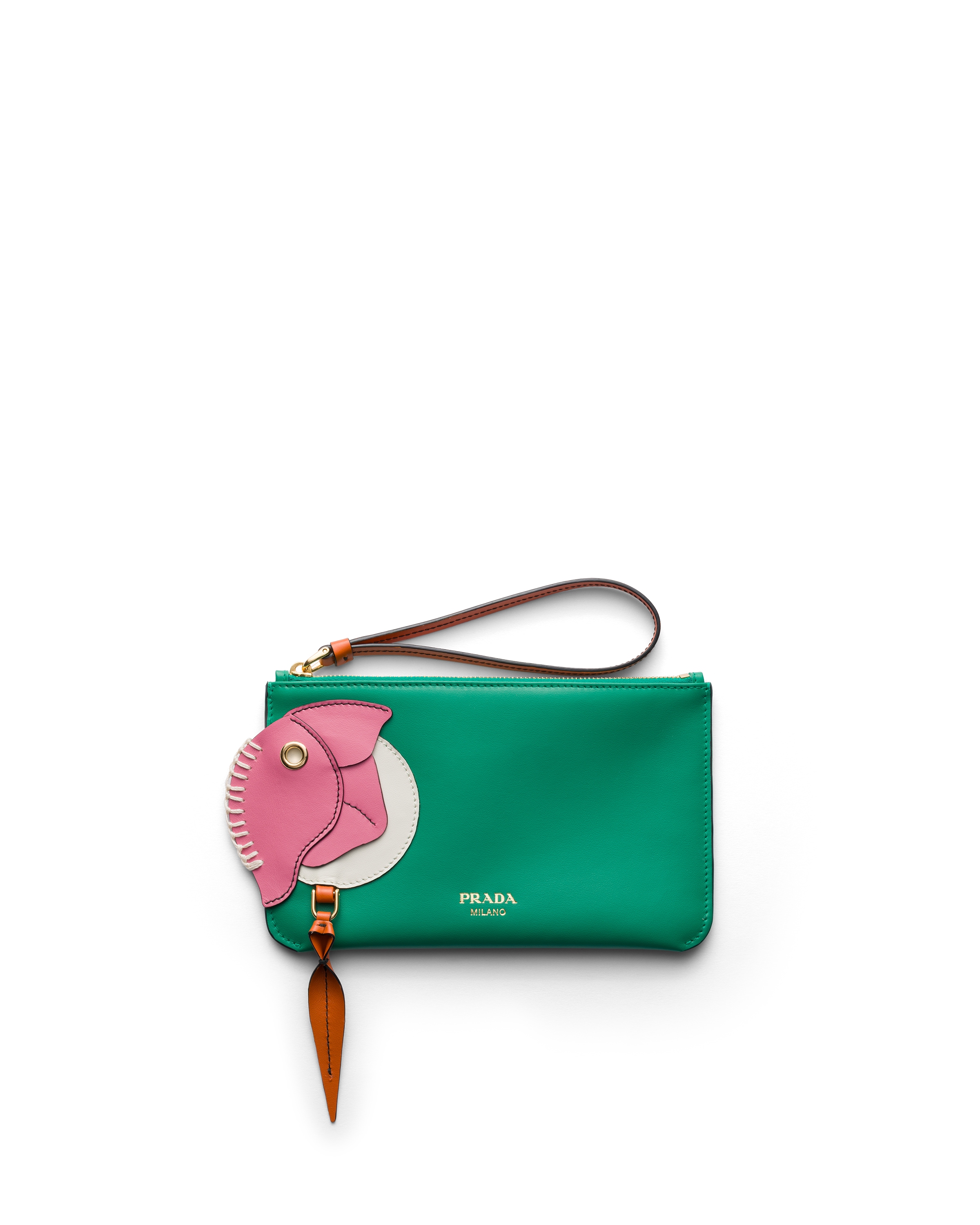 Prada Leather Zipper Pouch In Multi