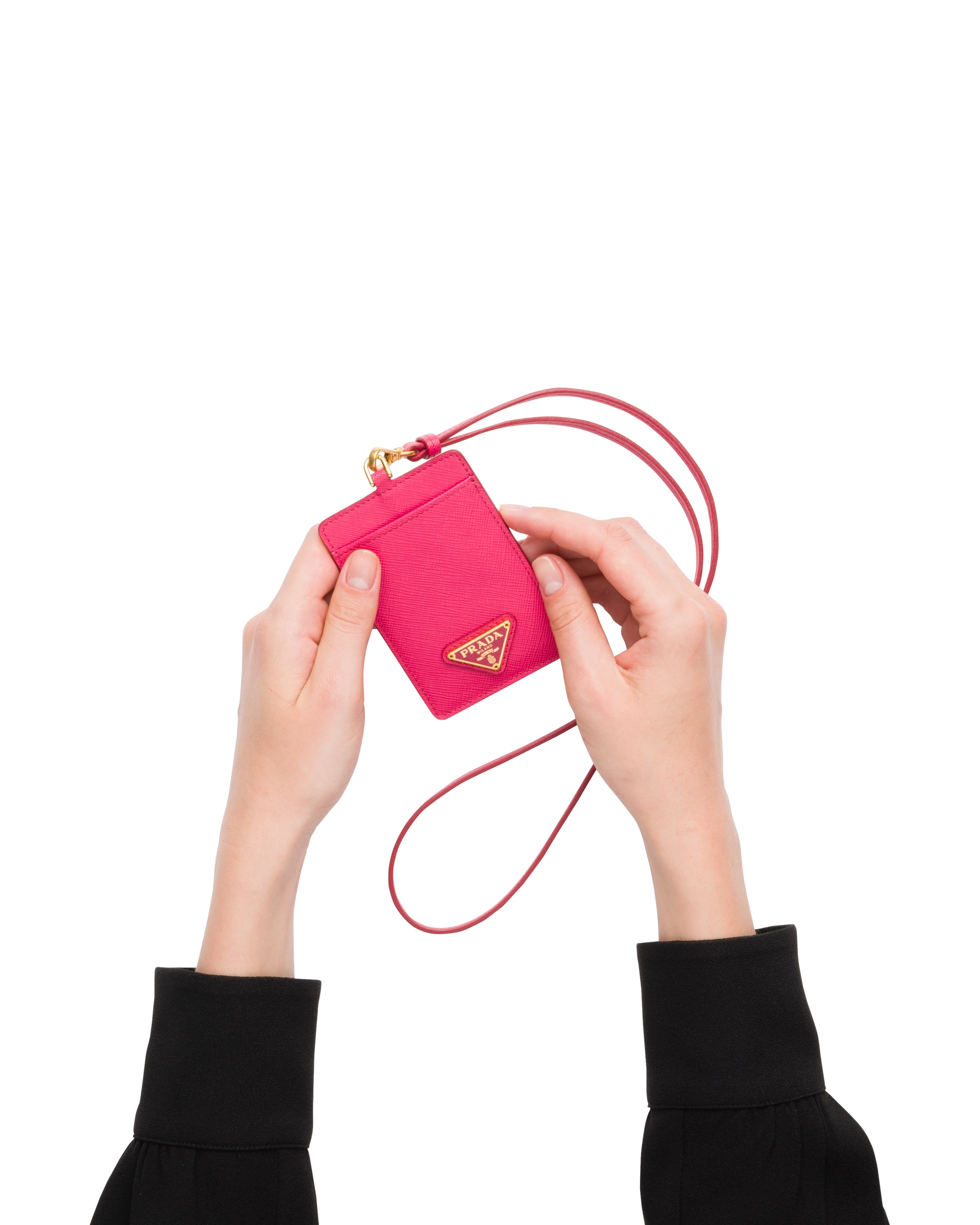 Magenta Saffiano Leather Badge Holder Prada