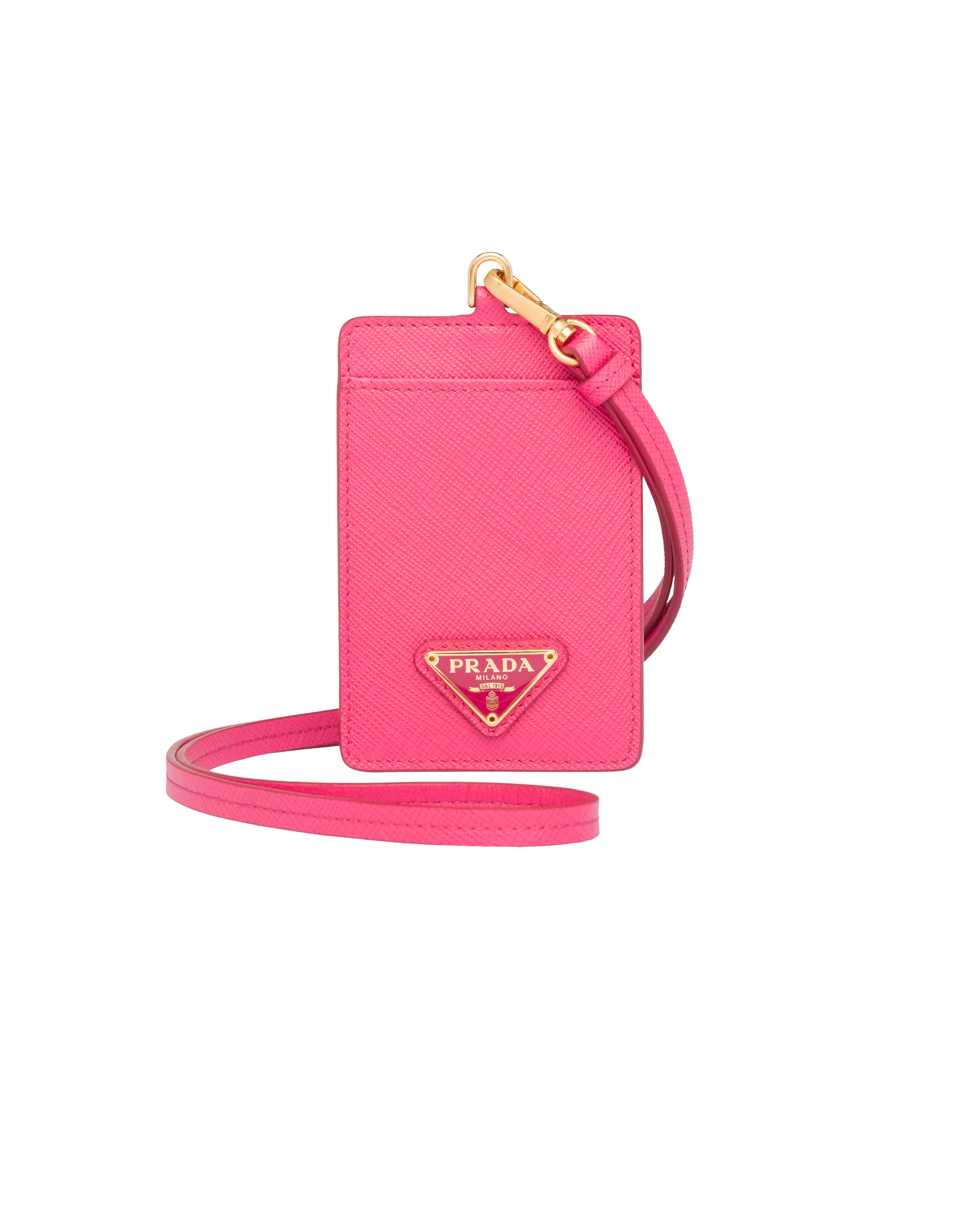 Magenta Saffiano Leather Badge Holder Prada