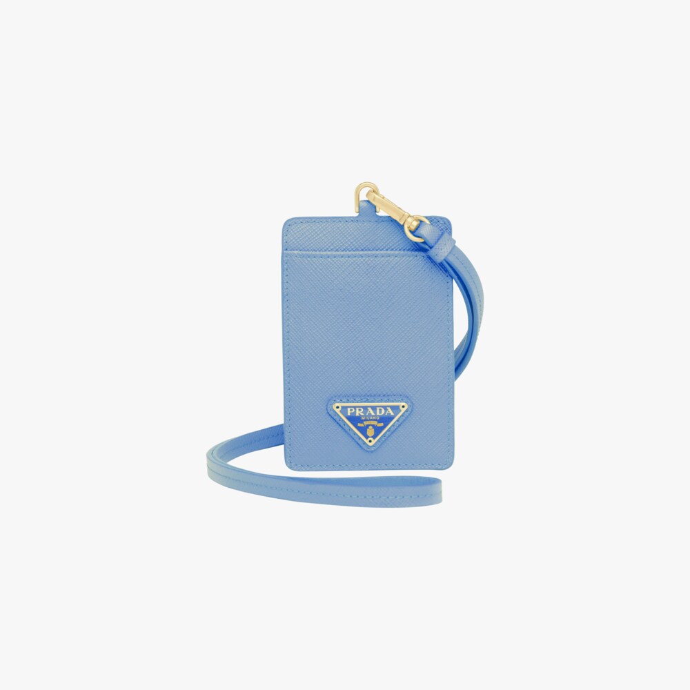 Astral Blue Saffiano Leather Badge Holder Prada