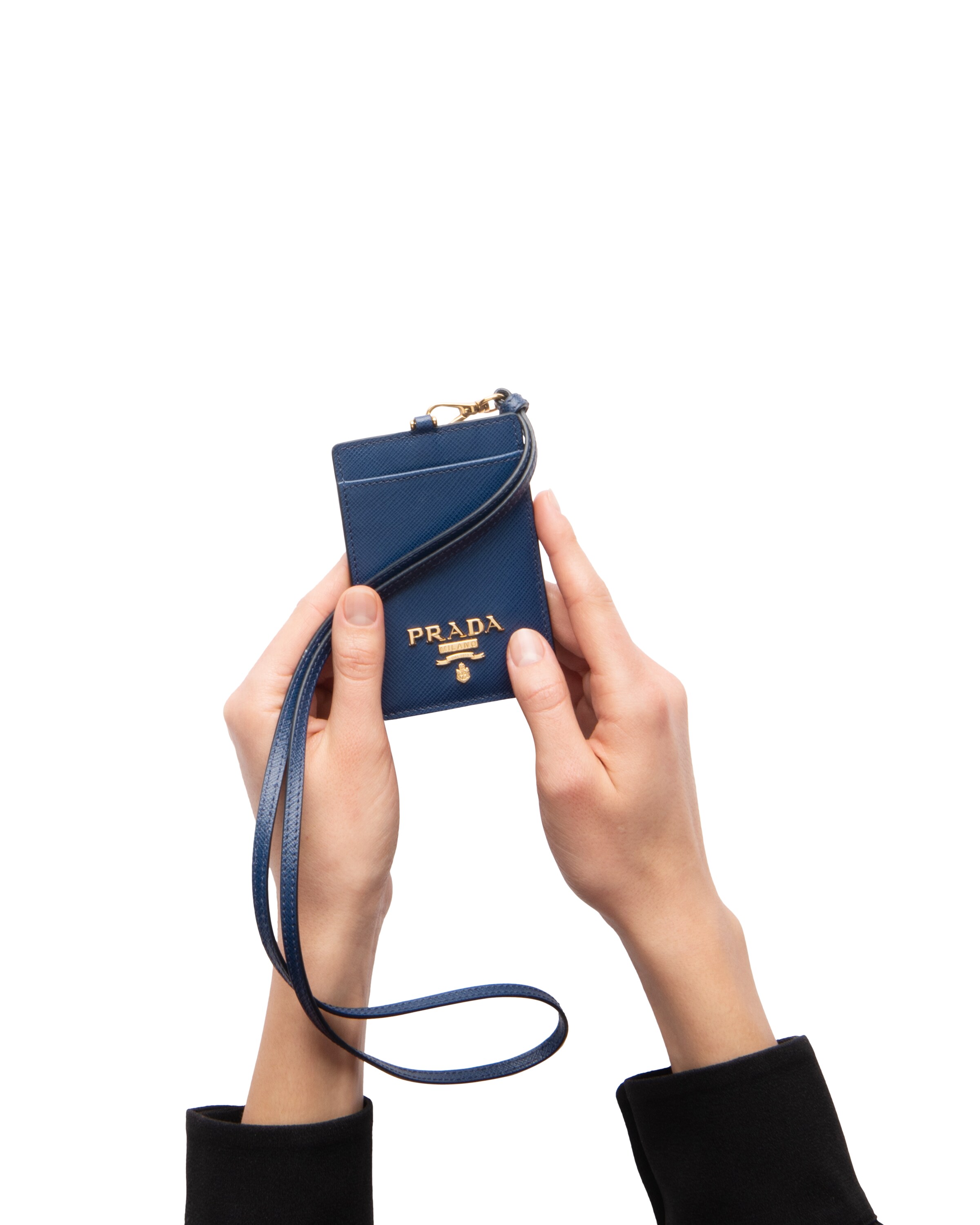 Bluette Saffiano Leather Badge Holder Prada