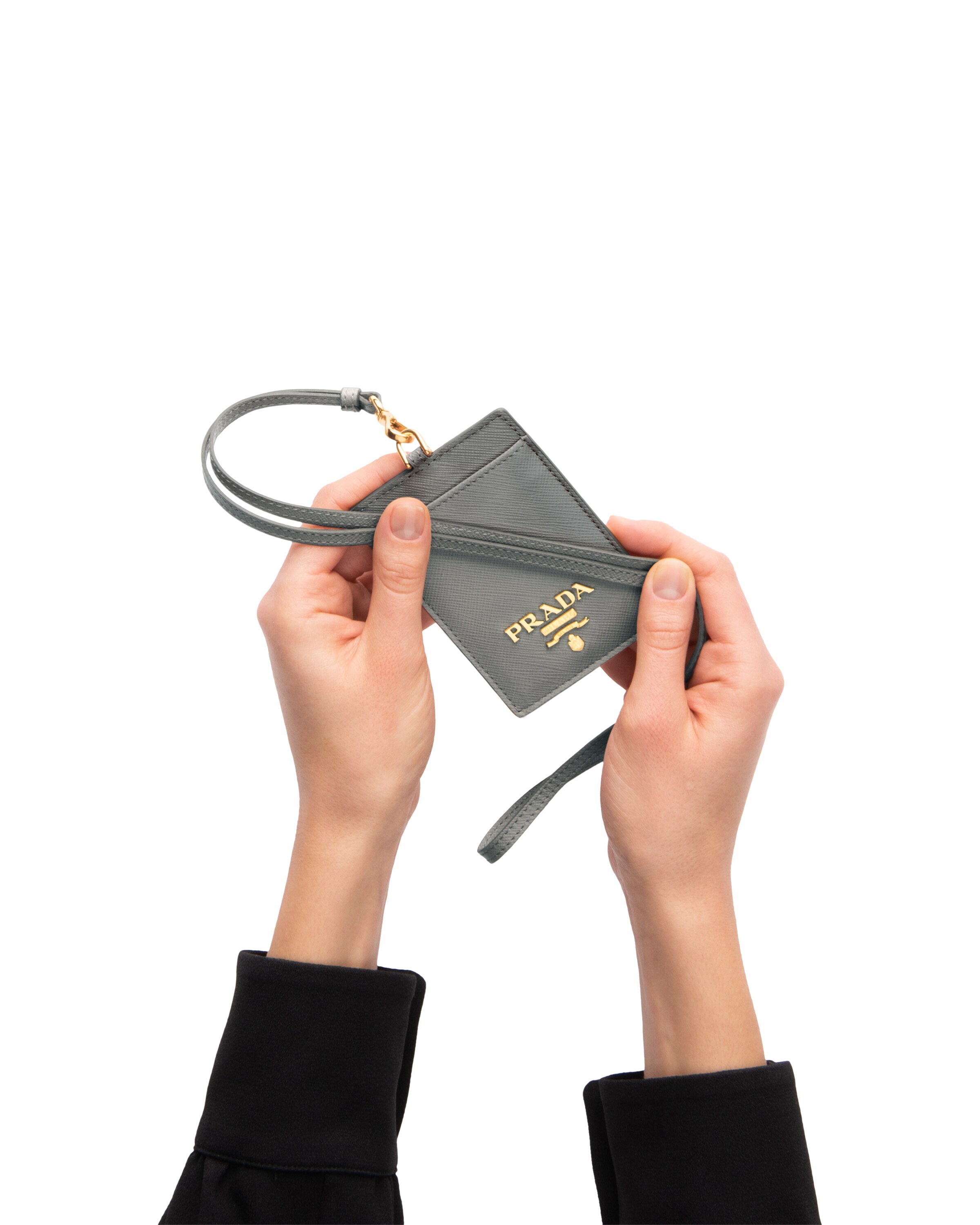 Marble Gray Saffiano Leather Badge Holder Prada