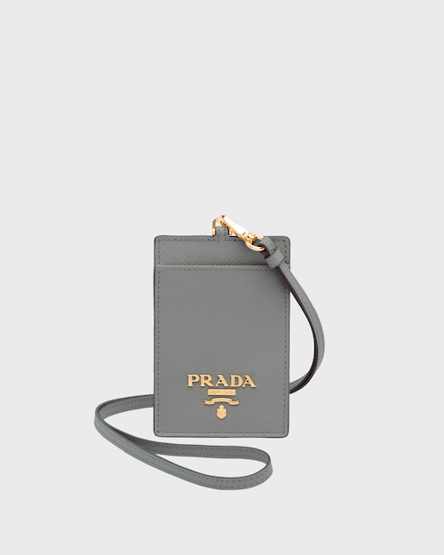 Marble Gray Saffiano Leather Badge Holder Prada
