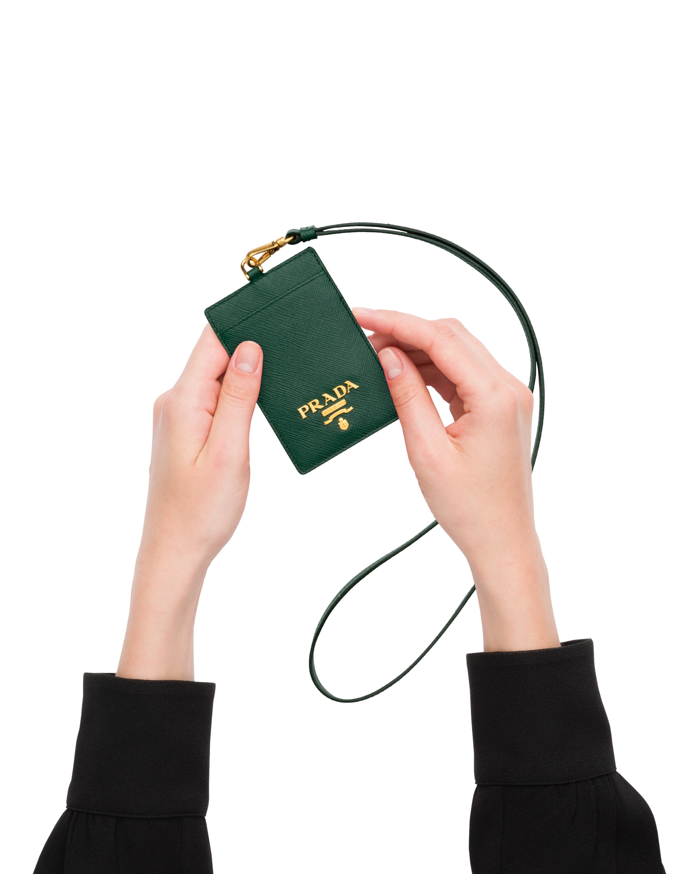 Billiard Green Saffiano Leather Badge Holder Prada