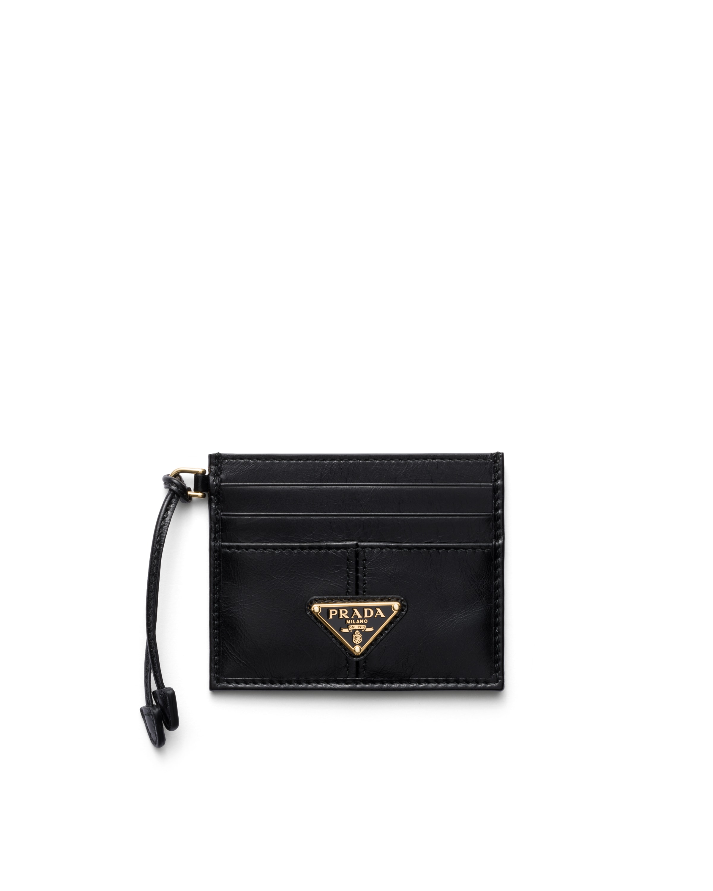 Prada Kartenetui Aus Leder, Damen, Schwarz