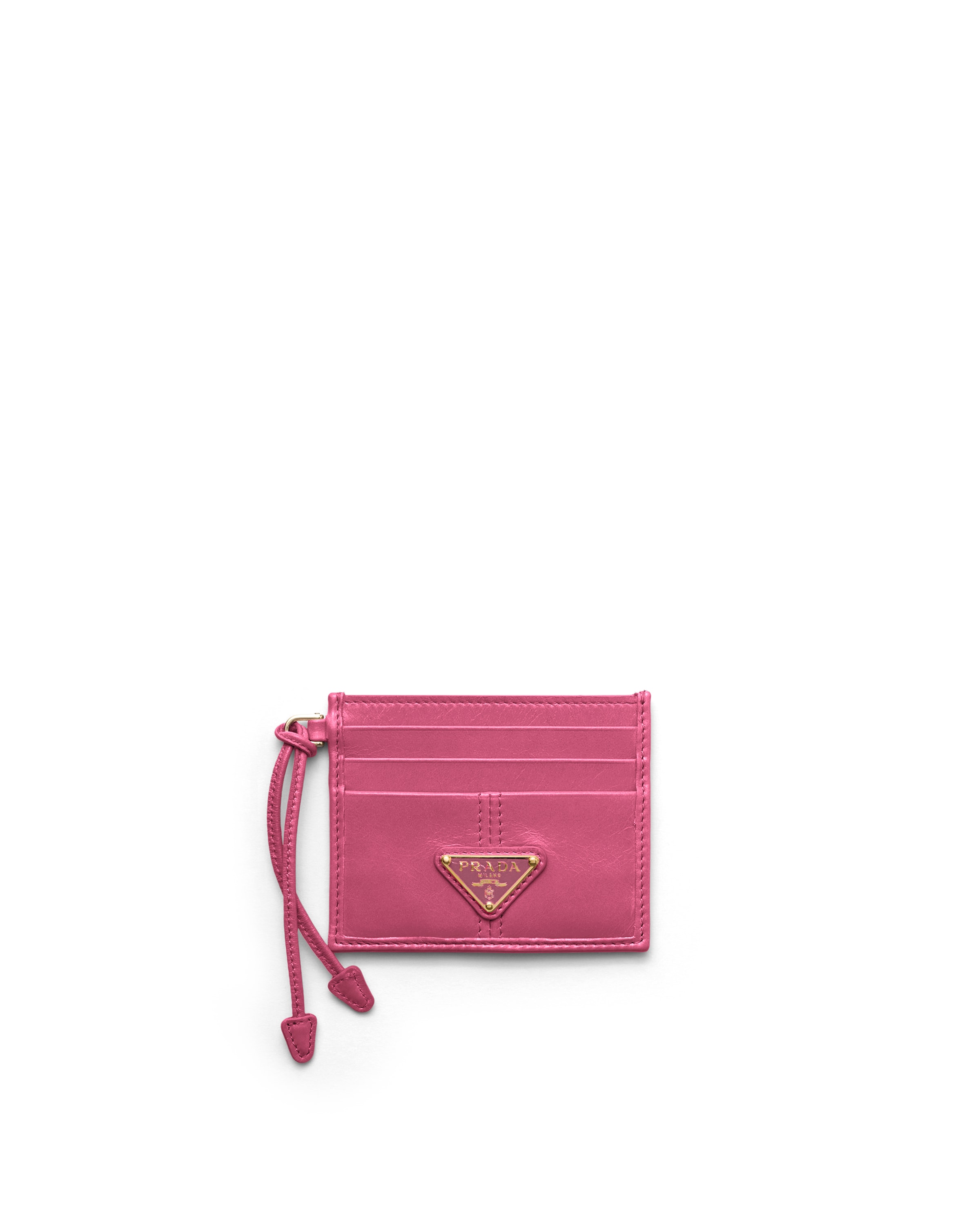 Prada Leather Card Holder, Woman, Peony Pink