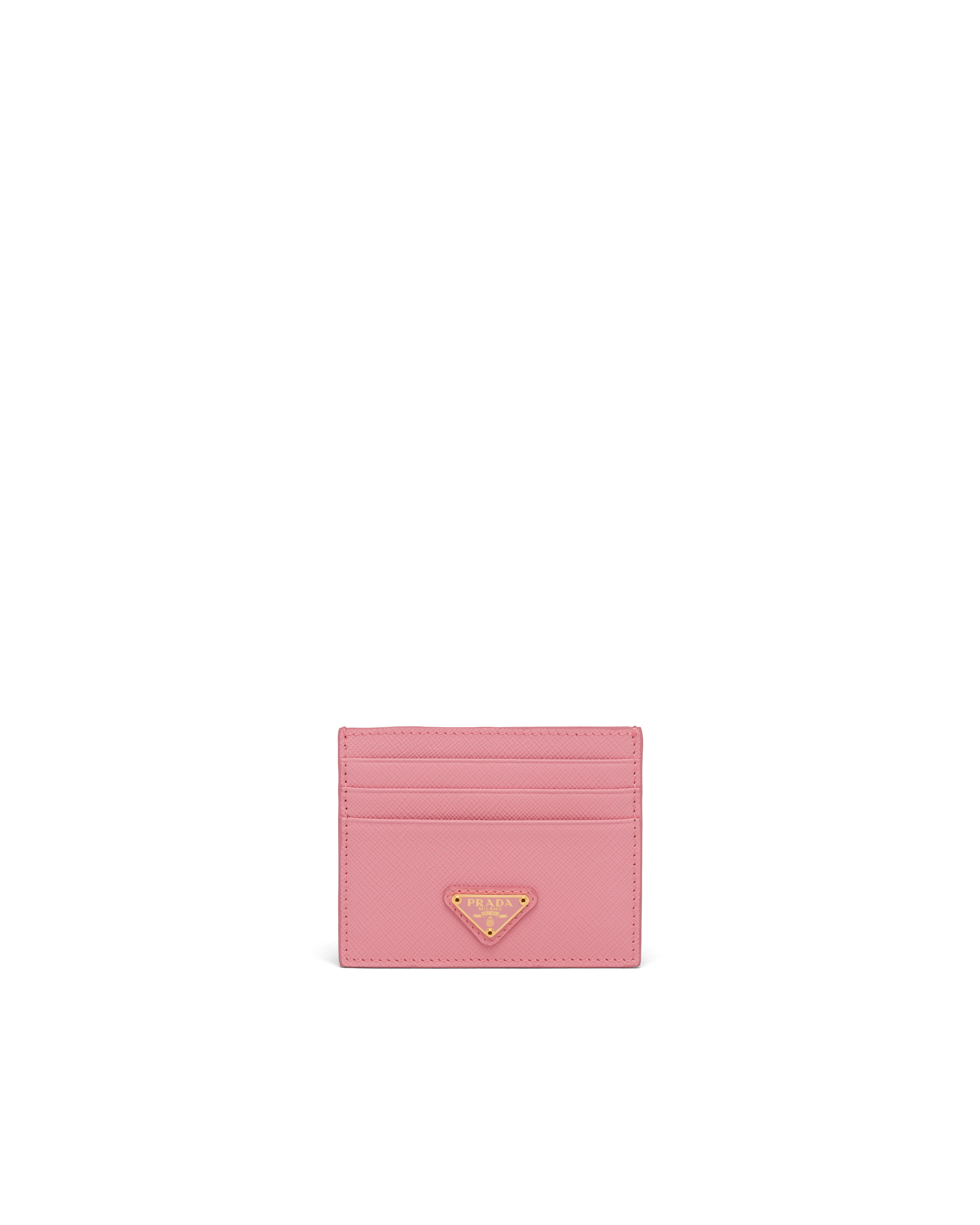 Prada Saffiano Leather Card Holder In Petal Pink