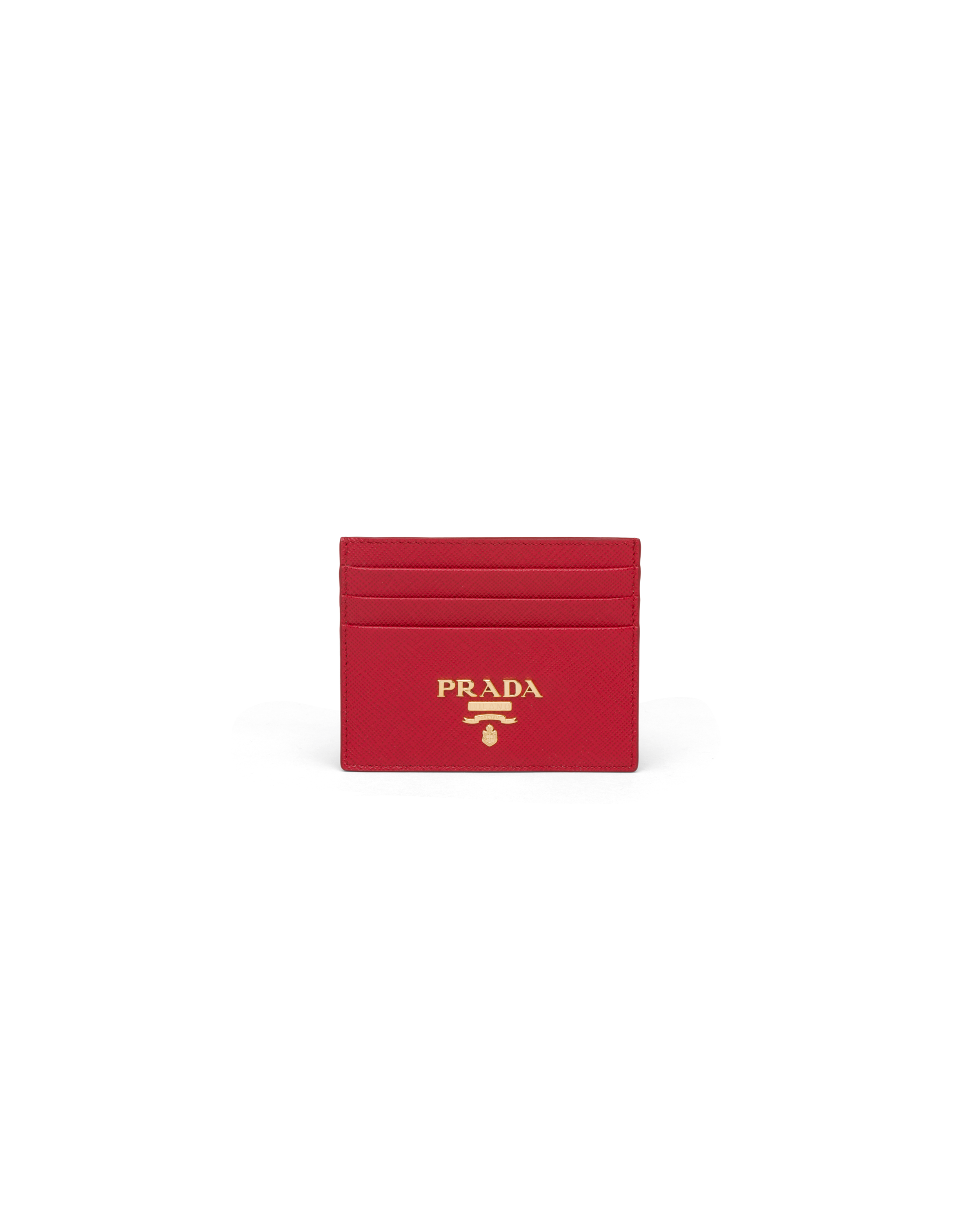 Prada Logo Saffiano Leather Card Case In Fiery Red