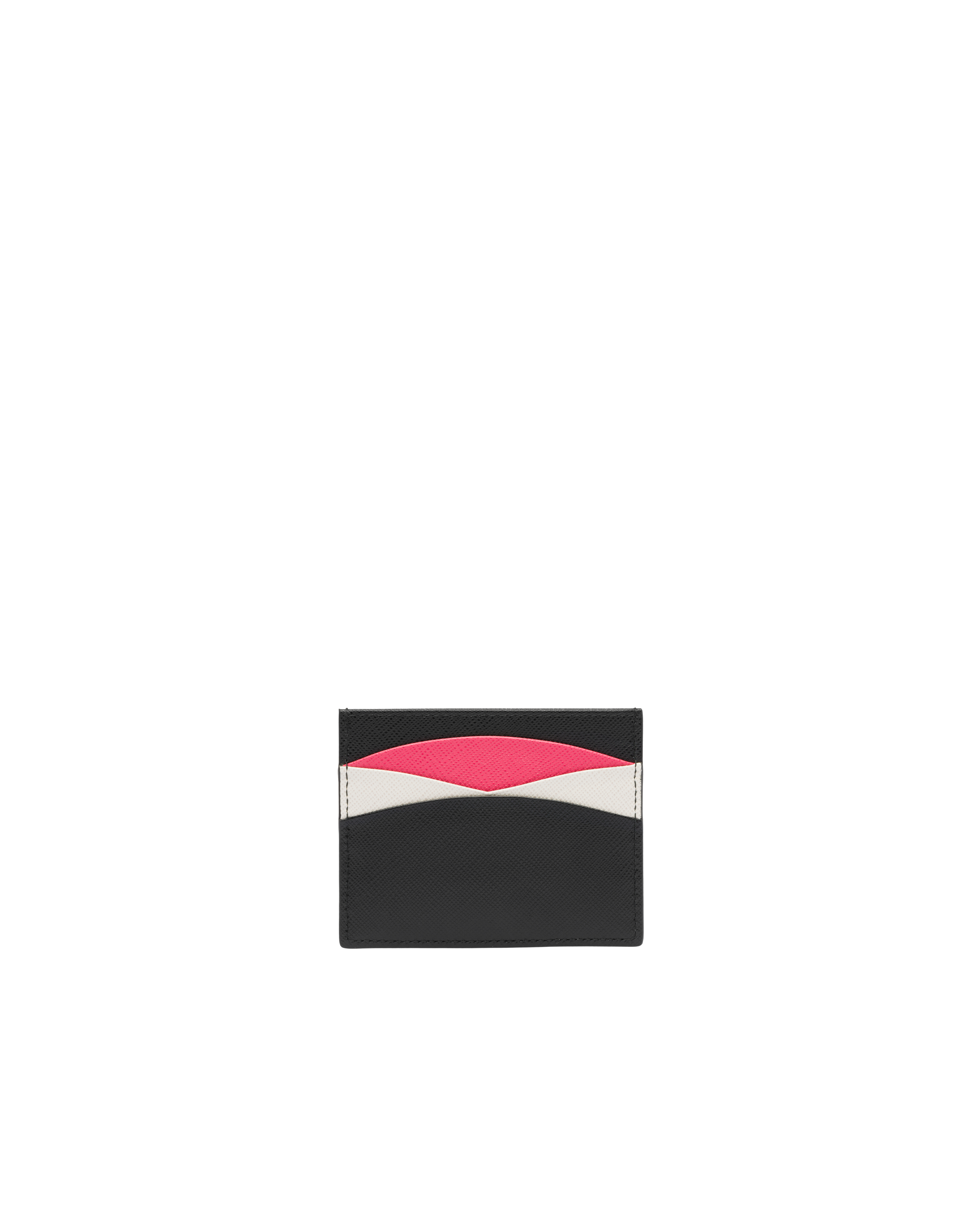 Black/Hibiscus Saffiano Leather Card Holder | PRADA