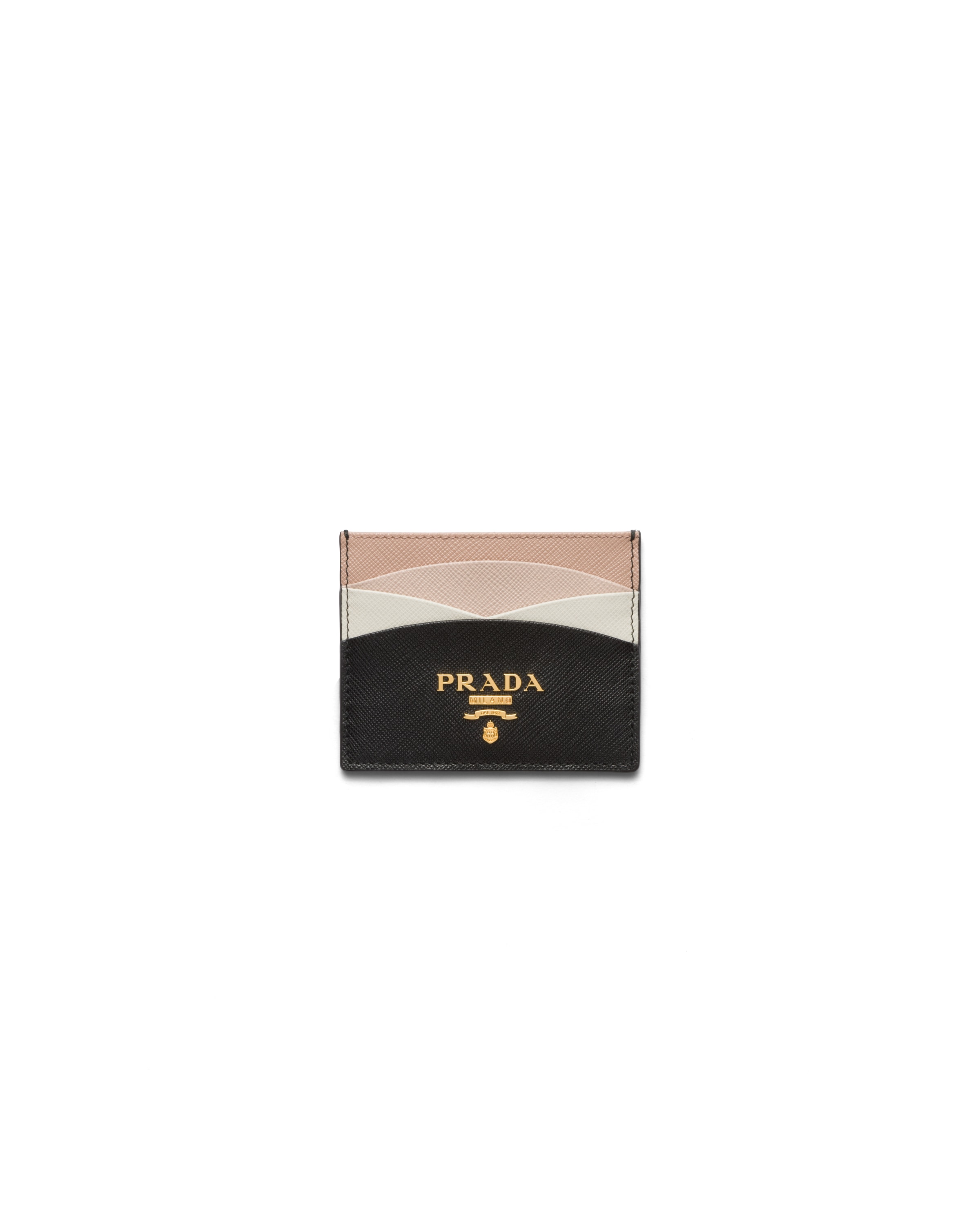 Prada Saffiano Leather Card Holder, Woman, Black/pale Pink