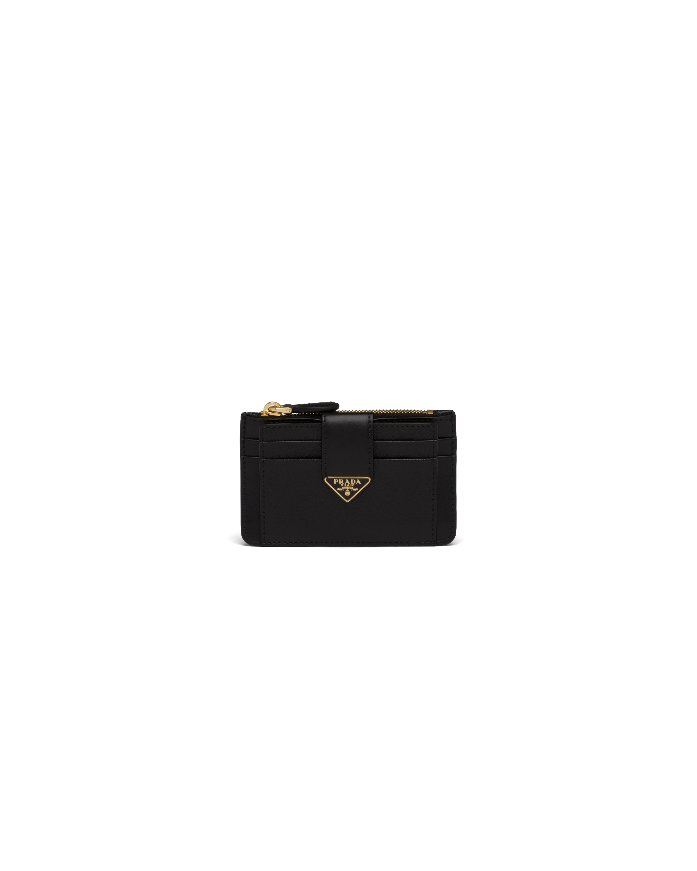 Prada Saffiano And Leather Card Holder In Black