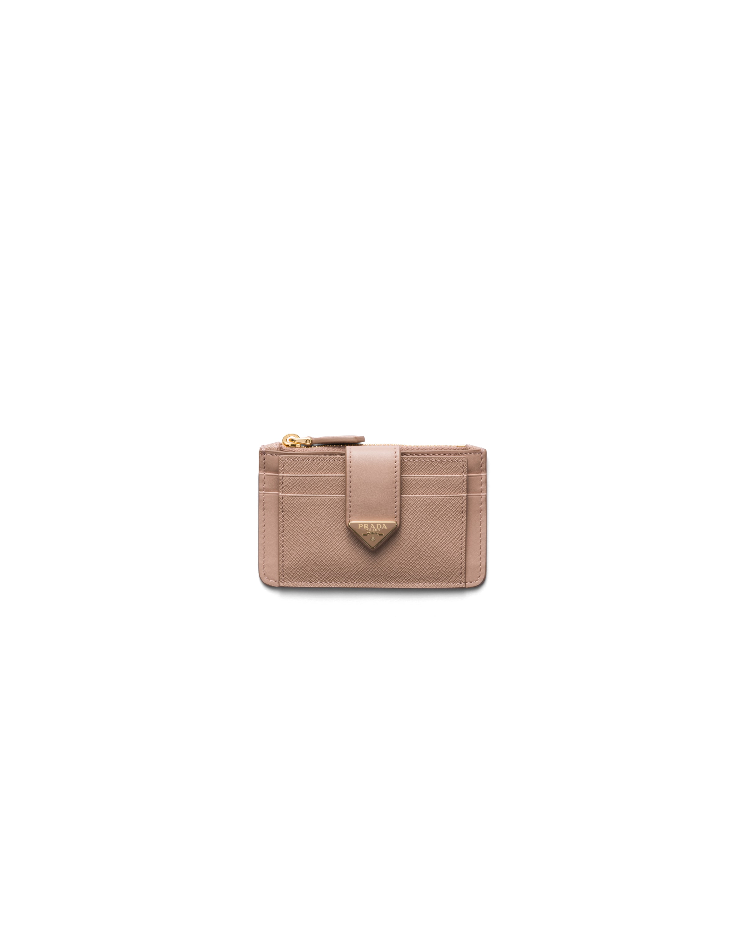 Prada Saffiano And Smooth Leather Card Holder, Woman, Powder Pink