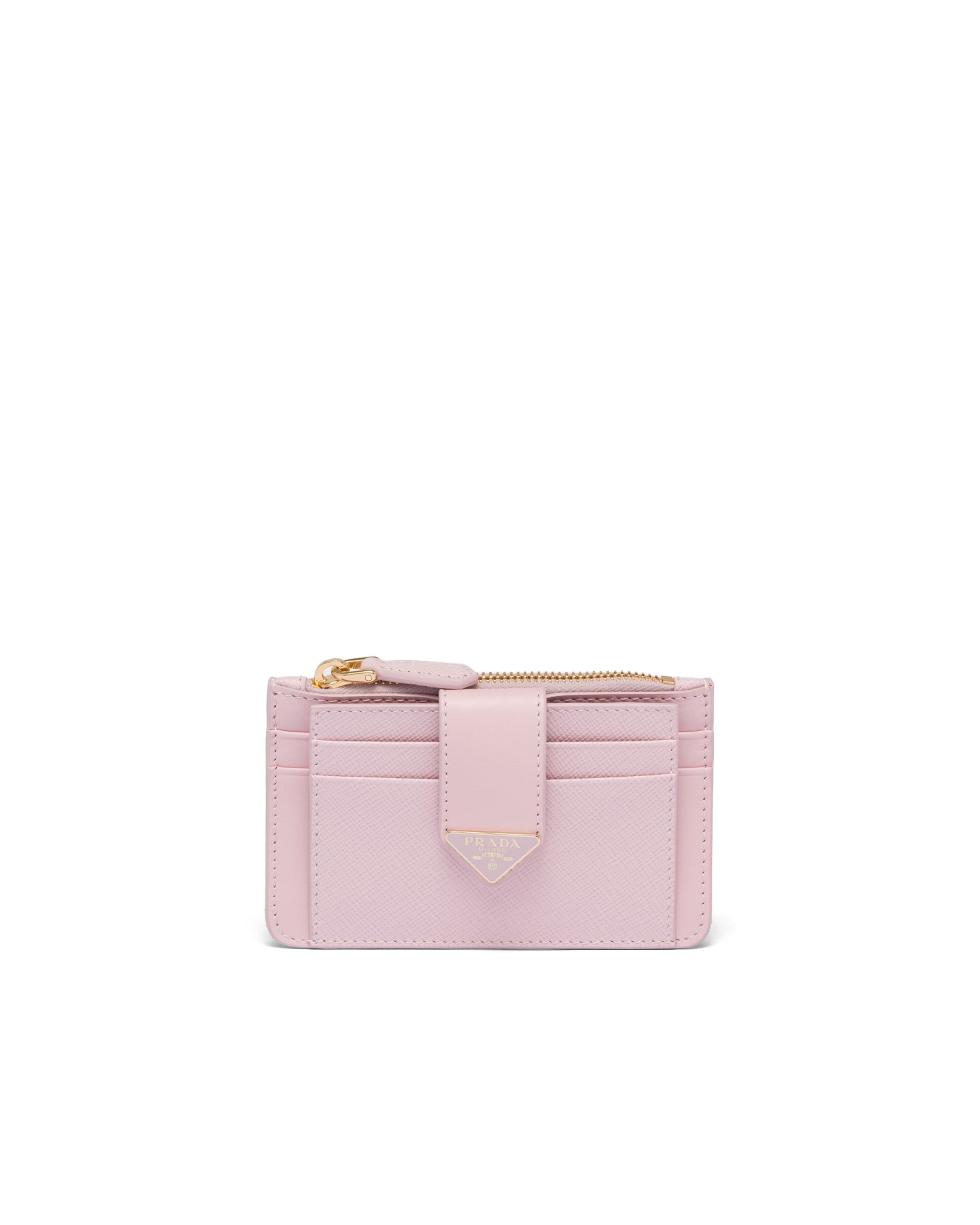 Prada Saffiano And Smooth Leather Card Holder, Woman, Alabaster Pink