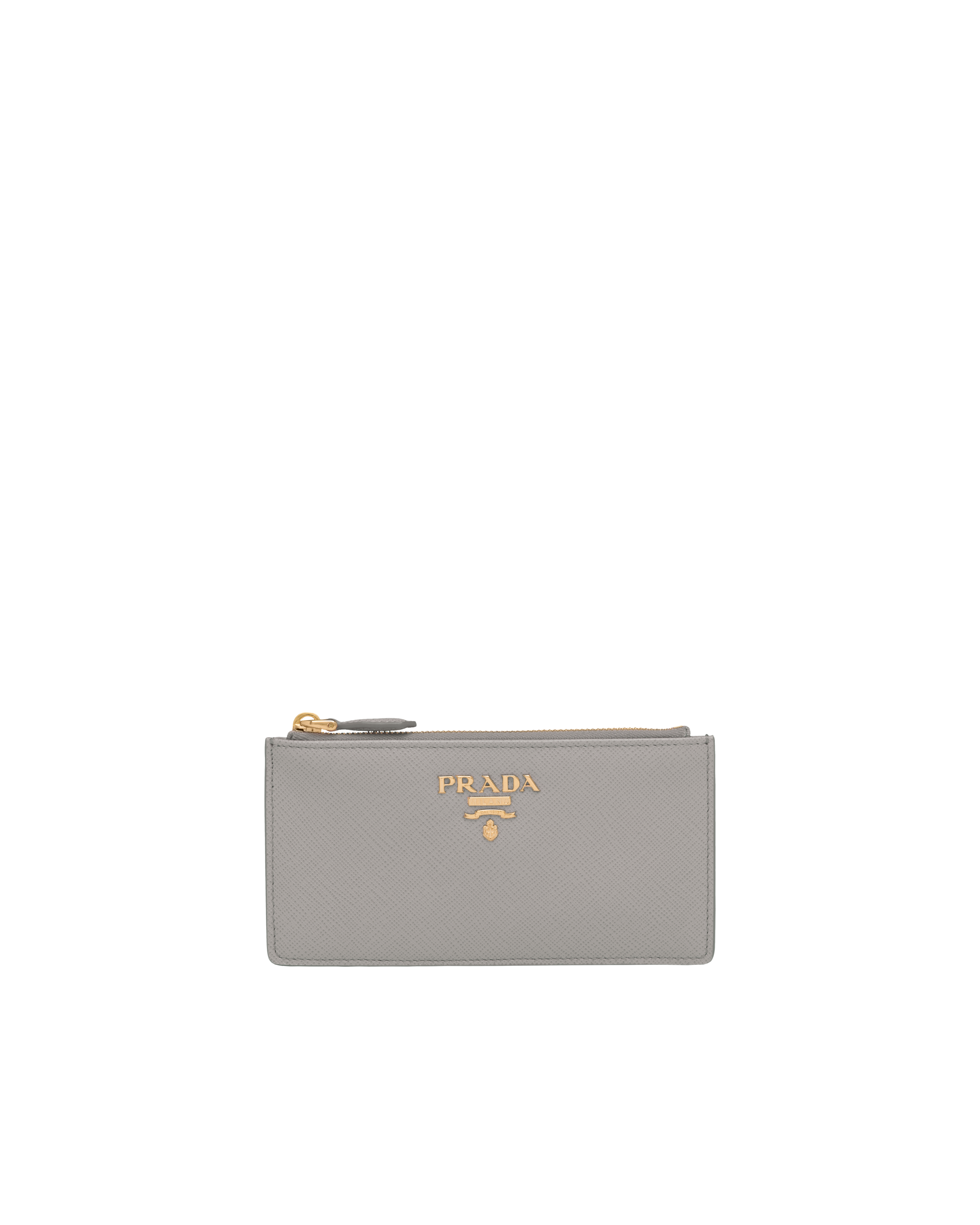 Cloudy Gray Saffiano Leather Card Holder | Prada