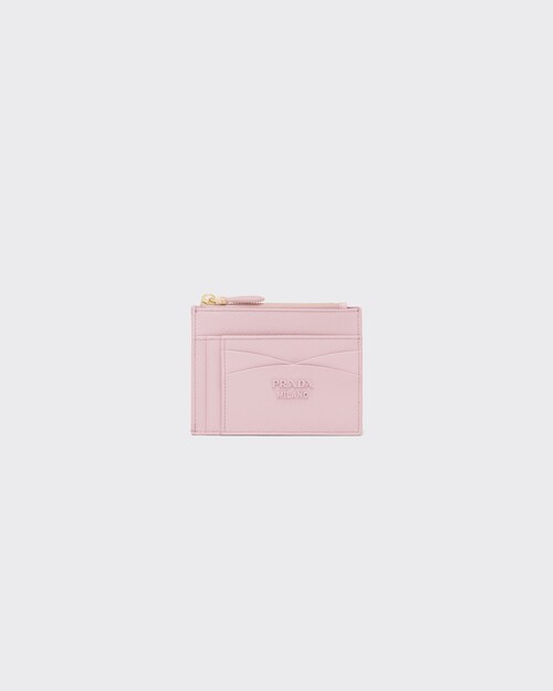 Alabaster Pink Saffiano and leather card holder | Prada