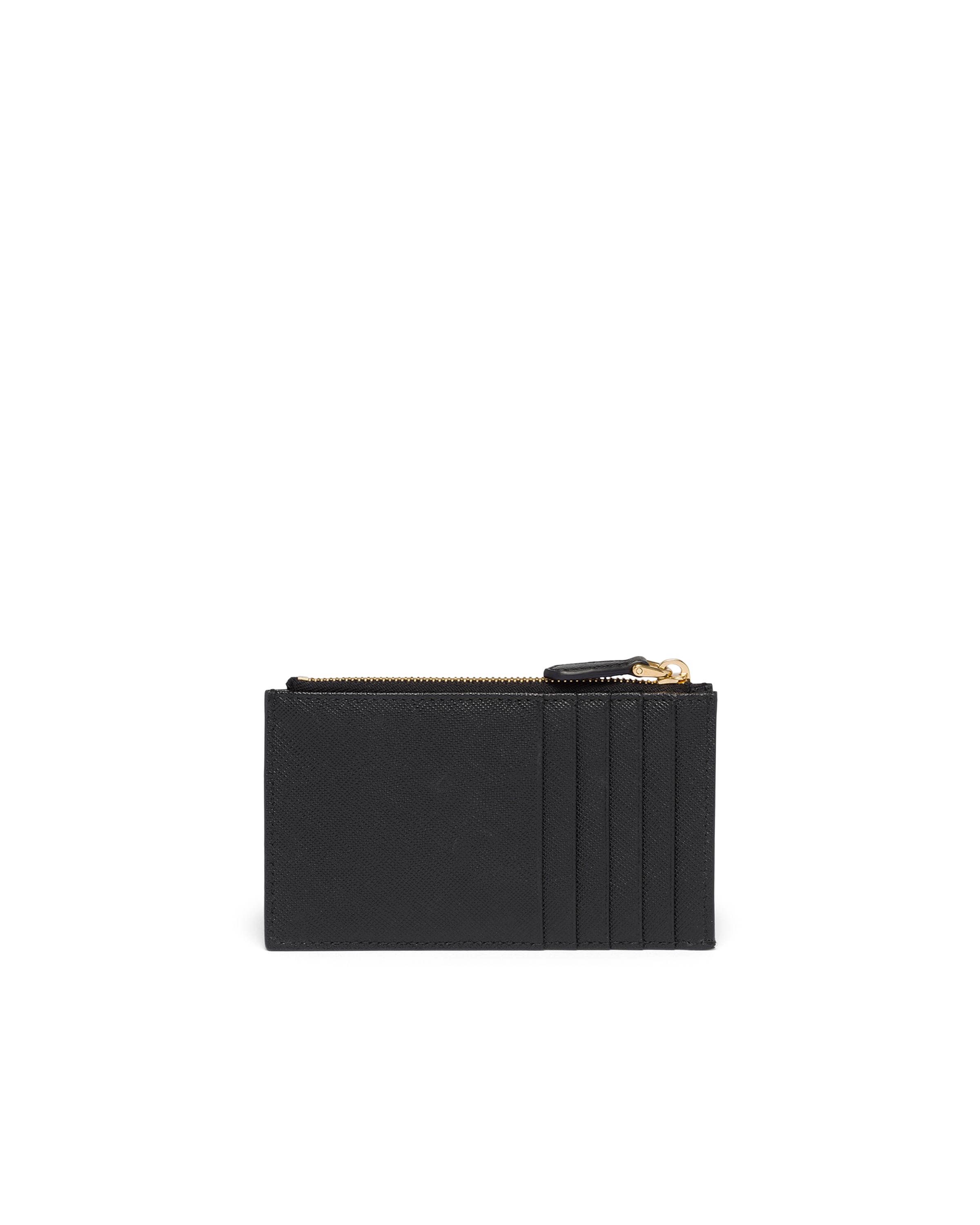 Prada Coin Purse In Saffiano Leather With Metal Triangle Logo In Black
