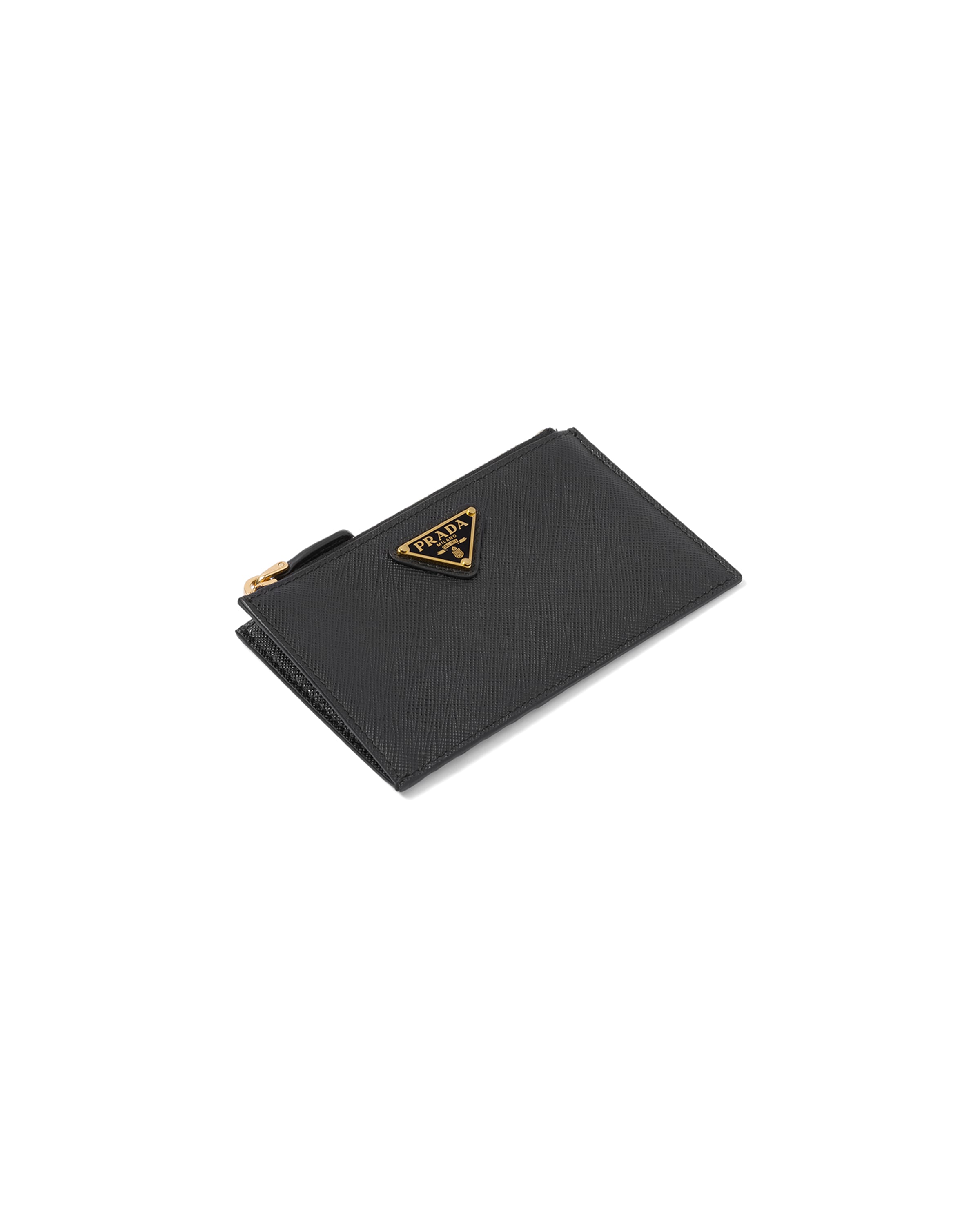 Prada Coin Purse In Saffiano Leather With Metal Triangle Logo In Black