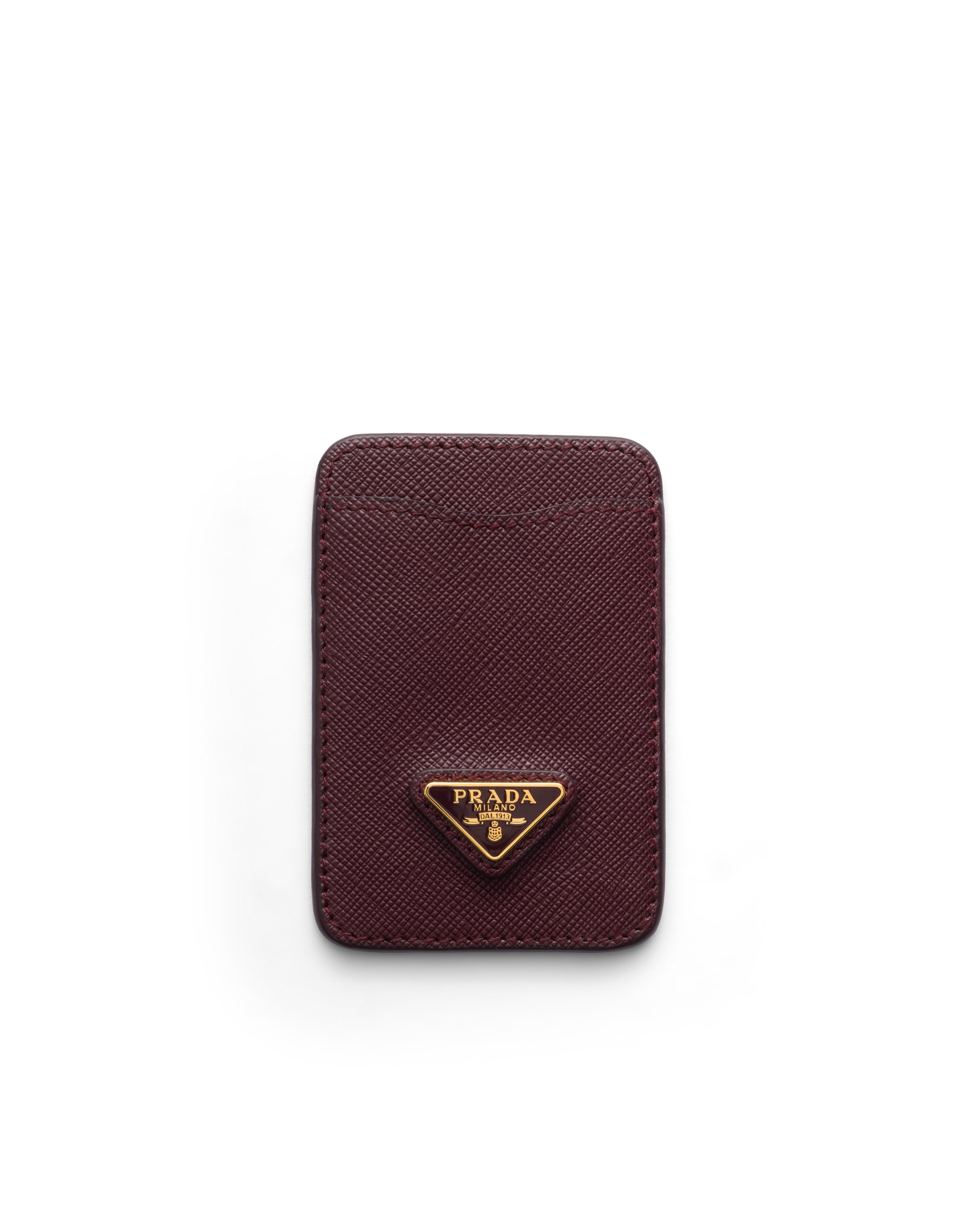 Prada Saffiano Leather Card Holder In Burgundy