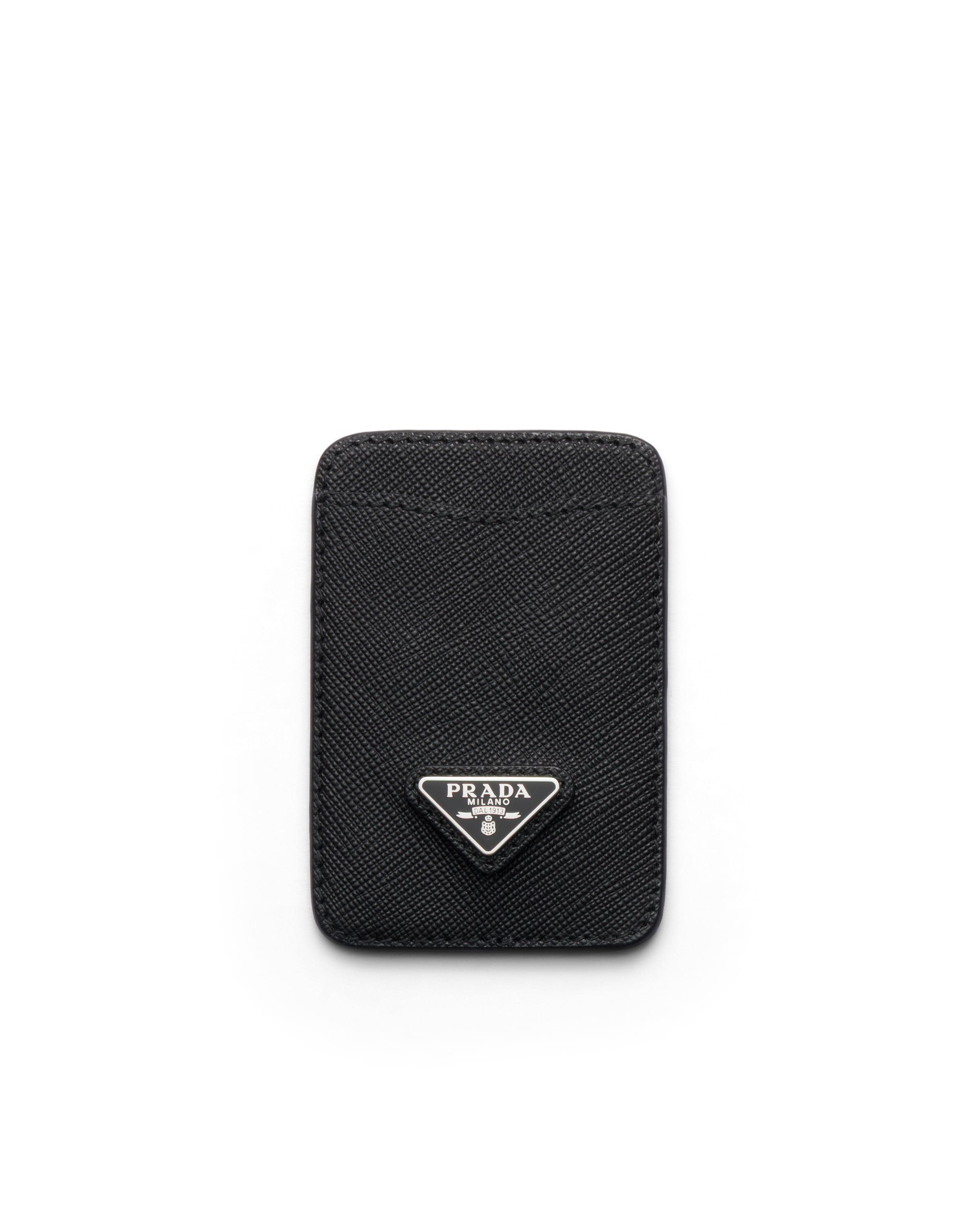 Prada Kartenetui Aus Saffiano-leder In Schwarz