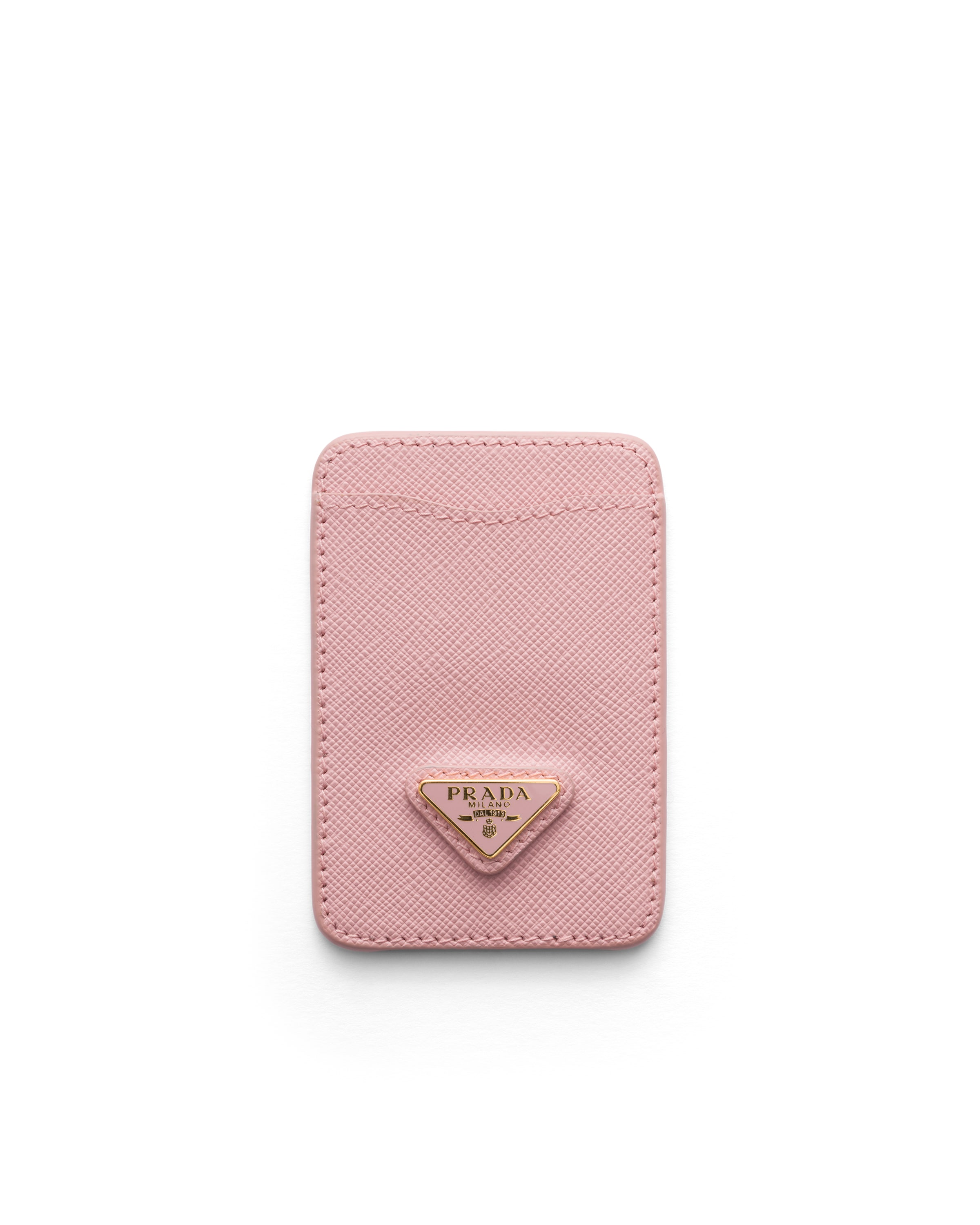 Prada Saffiano Leather Card Holder In Peach
