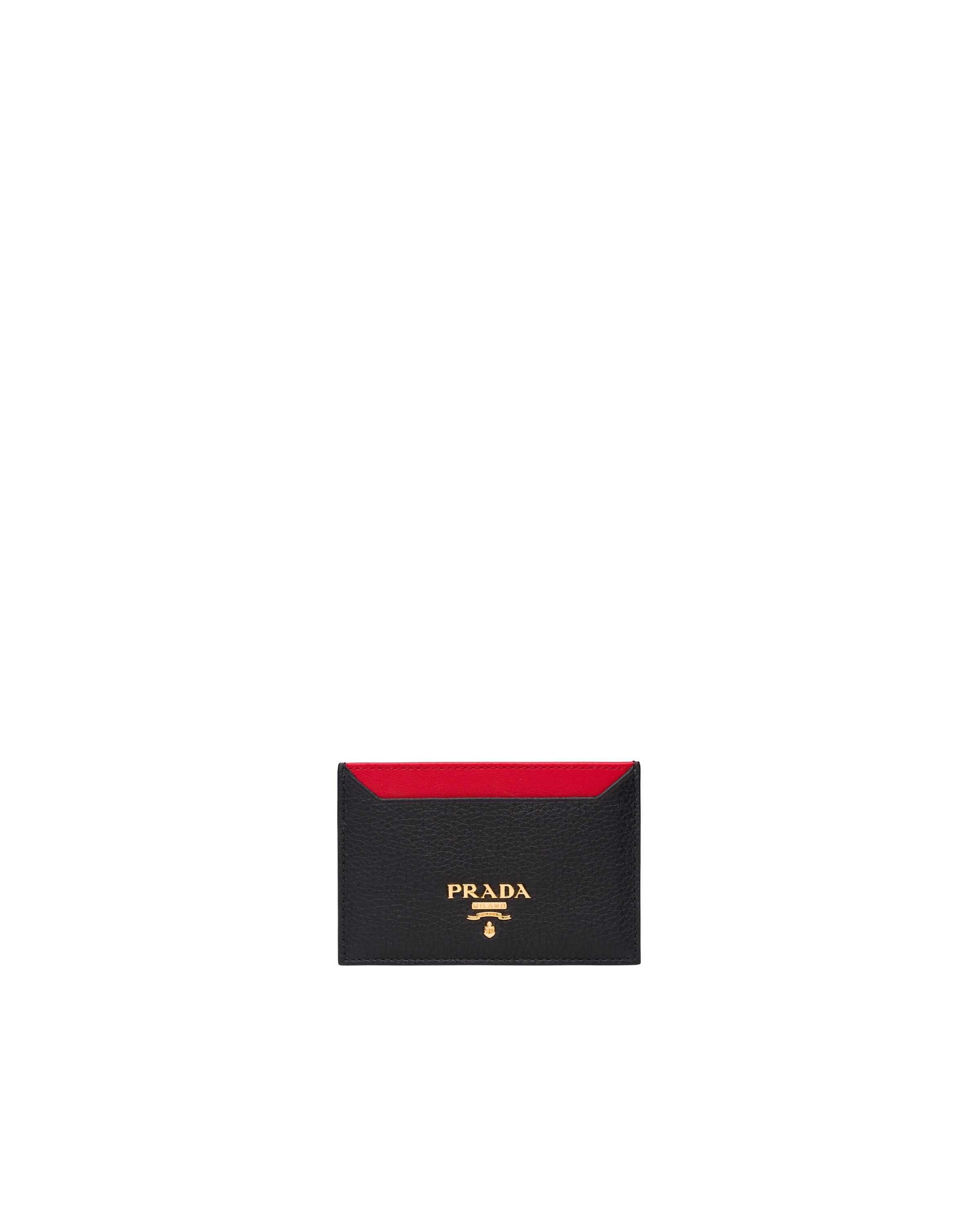 Black/fiery Red Leather Card Holder Prada