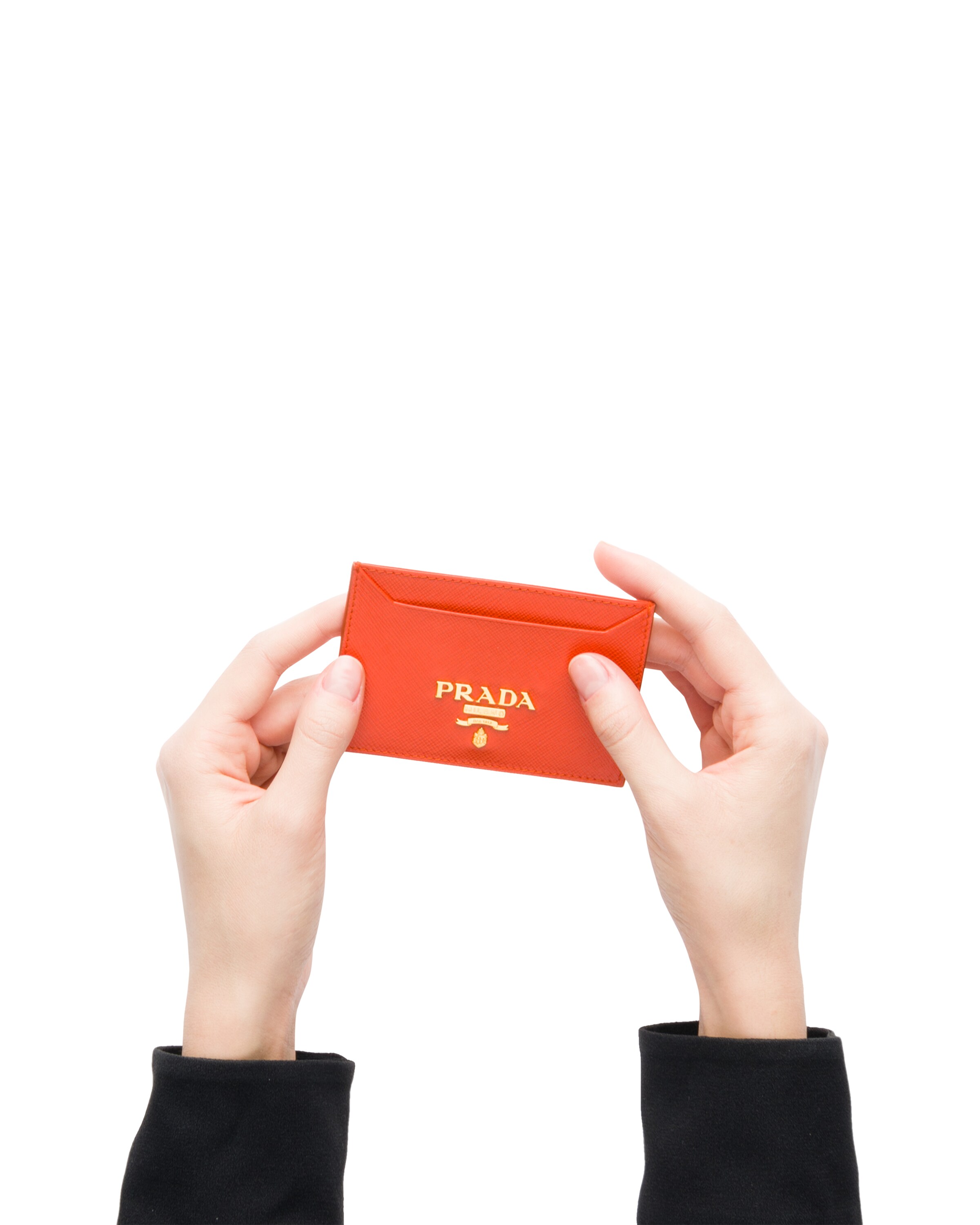 Orange Leather Card Holder Prada