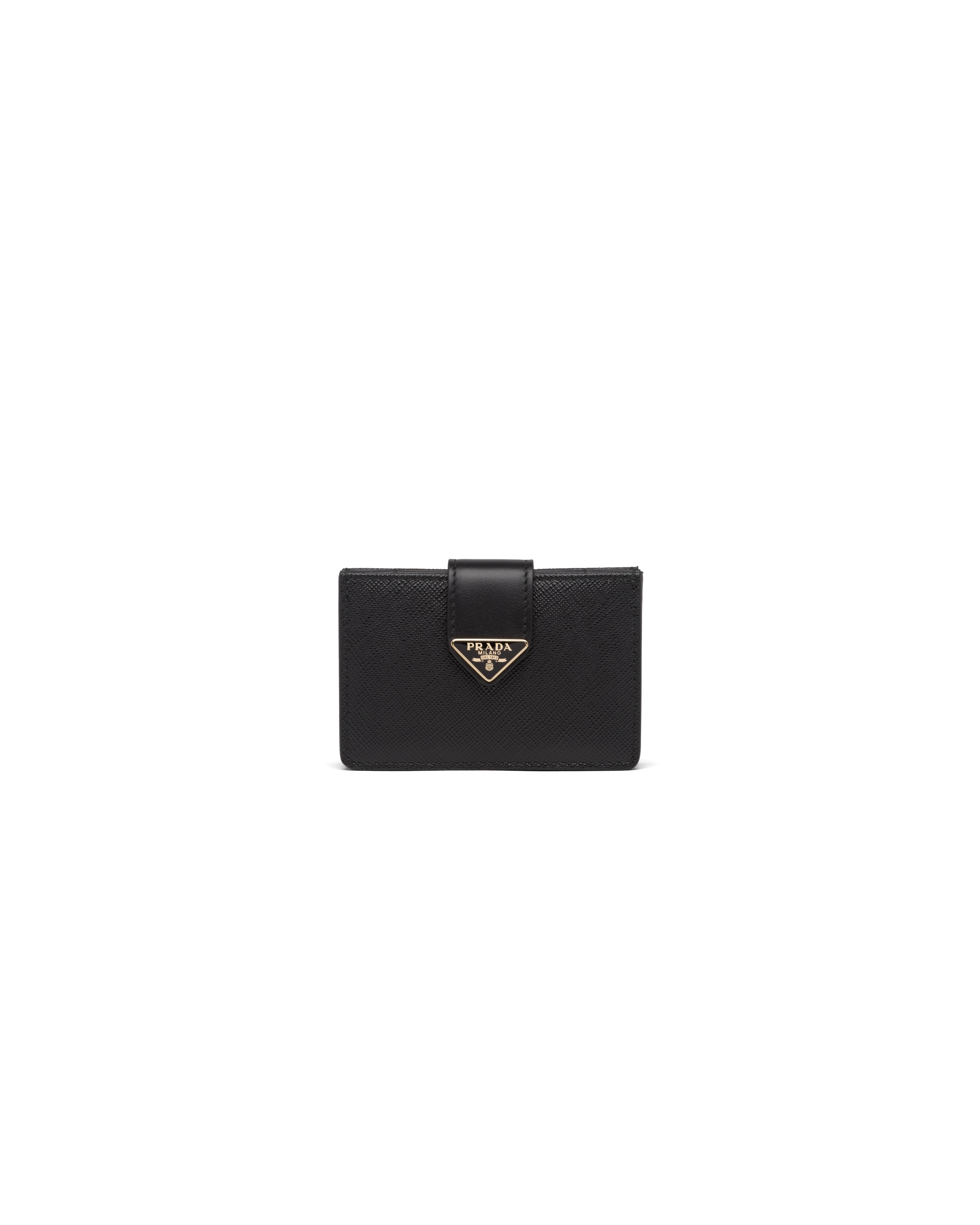 Prada Saffiano And Smooth Leather Card Holder, Woman, Black