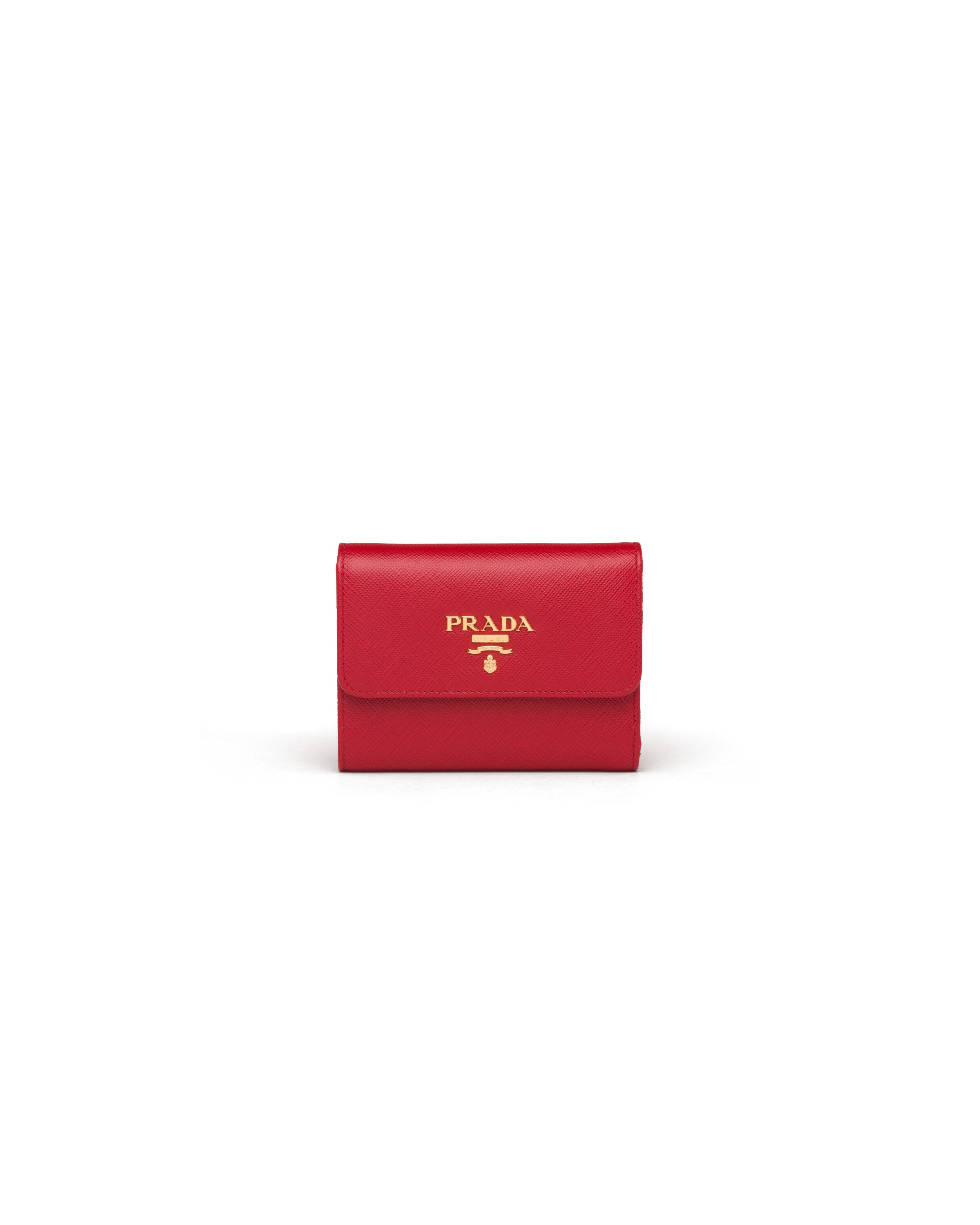 Prada Small Saffiano Leather Wallet, Women, Fiery Red