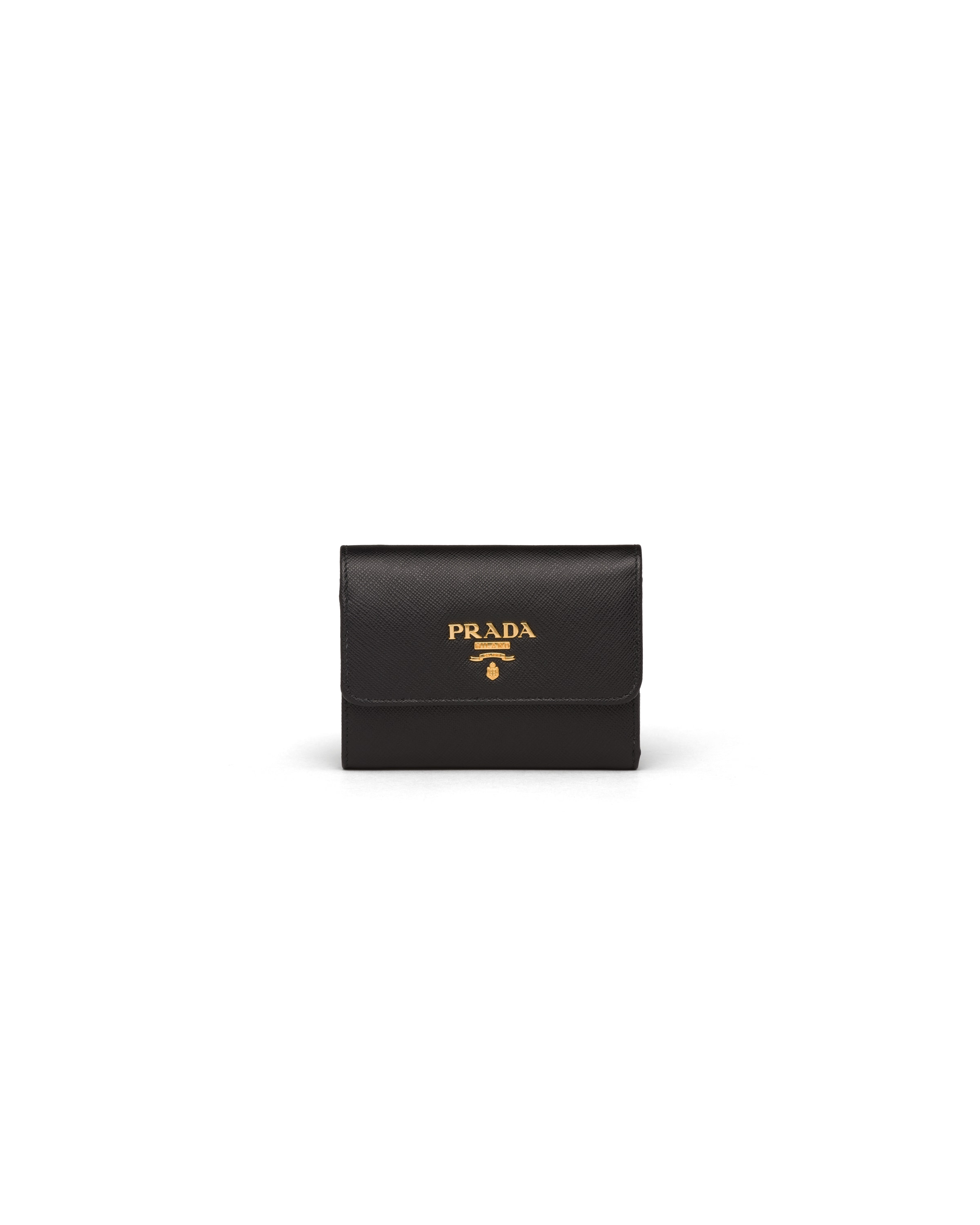 Prada Portafoglio Piccolo In Saffiano, Donna, Nero/ibisco