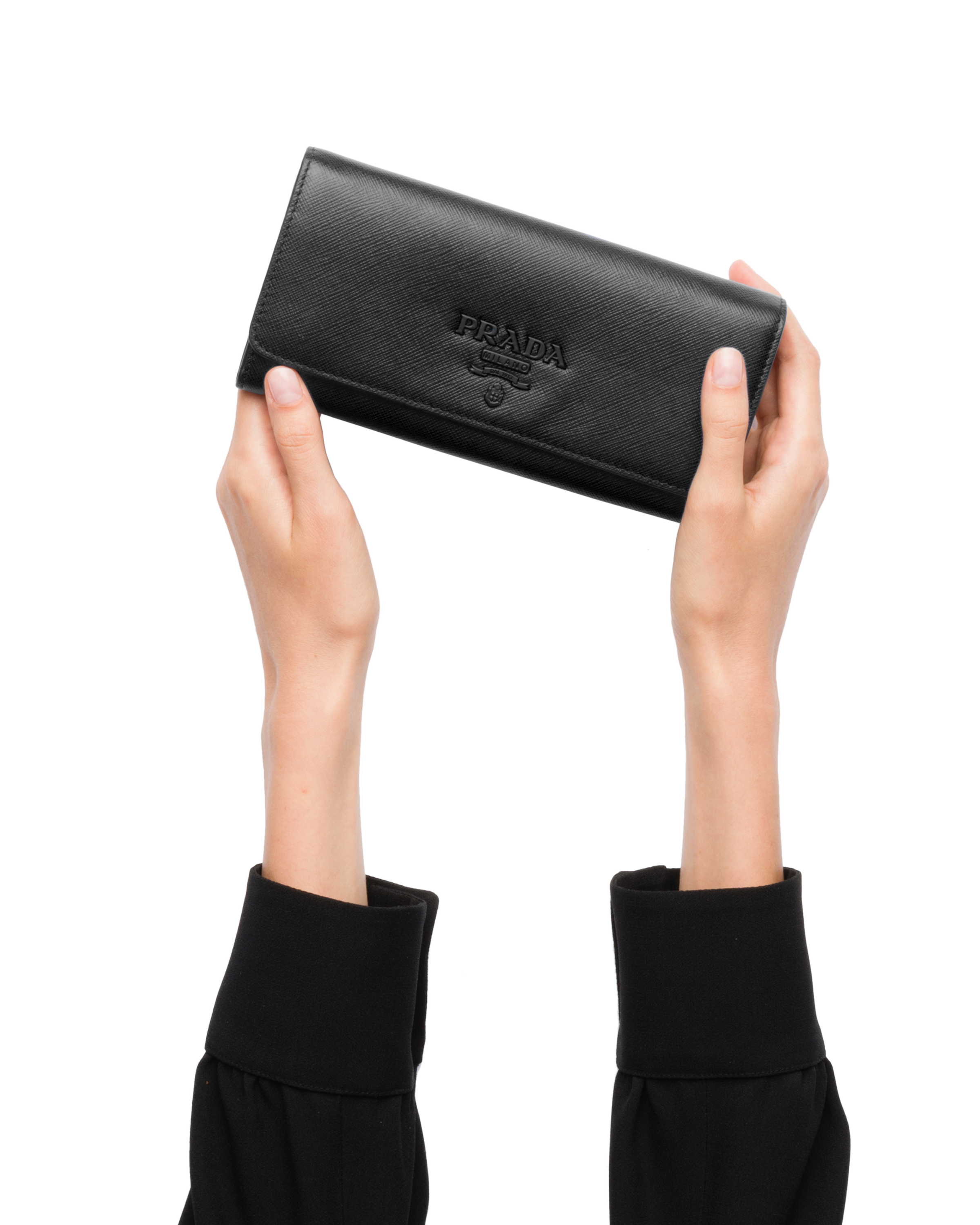 prada black leather wallet