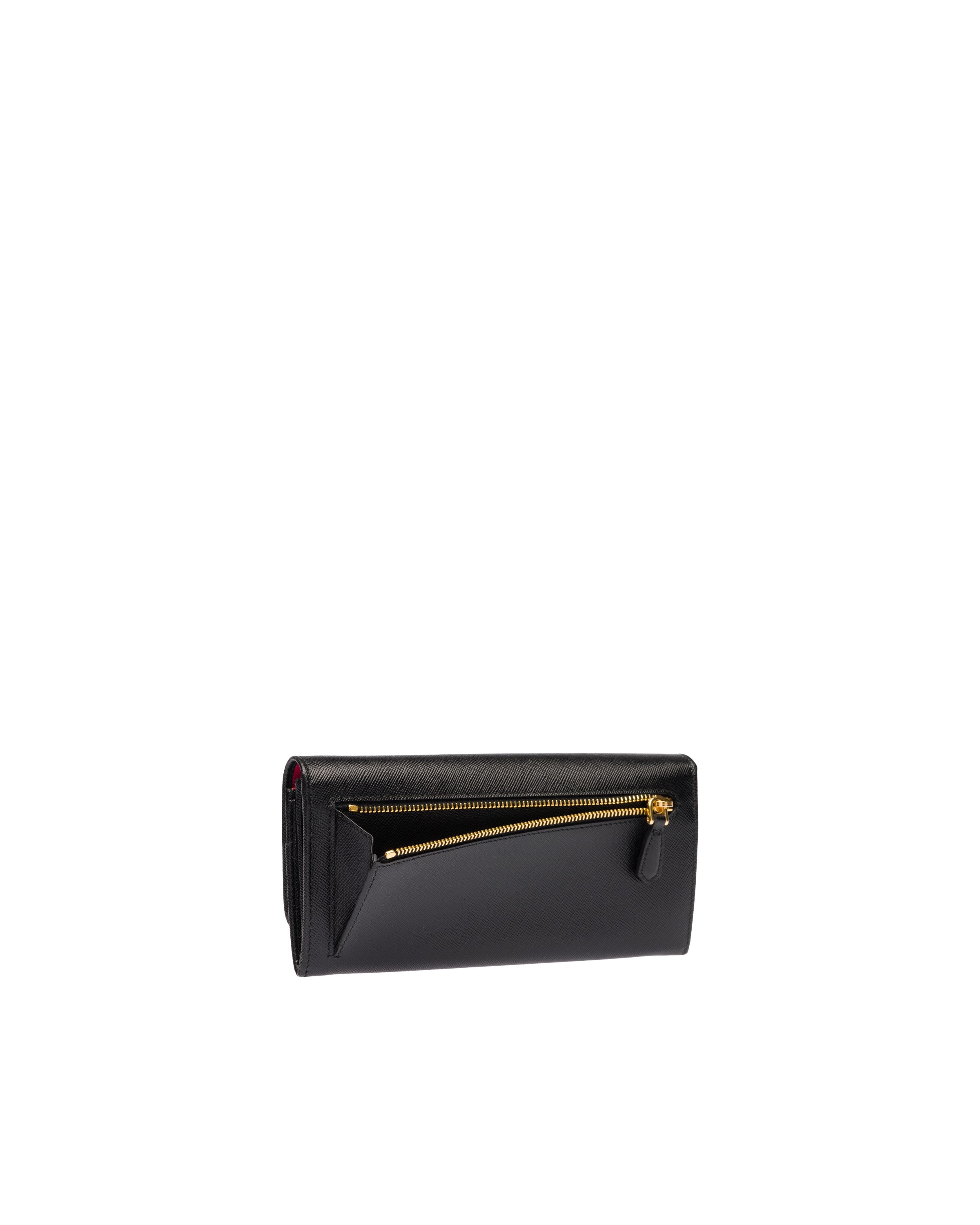 Prada Womens Black Brand-plaque Large Saffiano Leather Wallet In Black/hibiscus