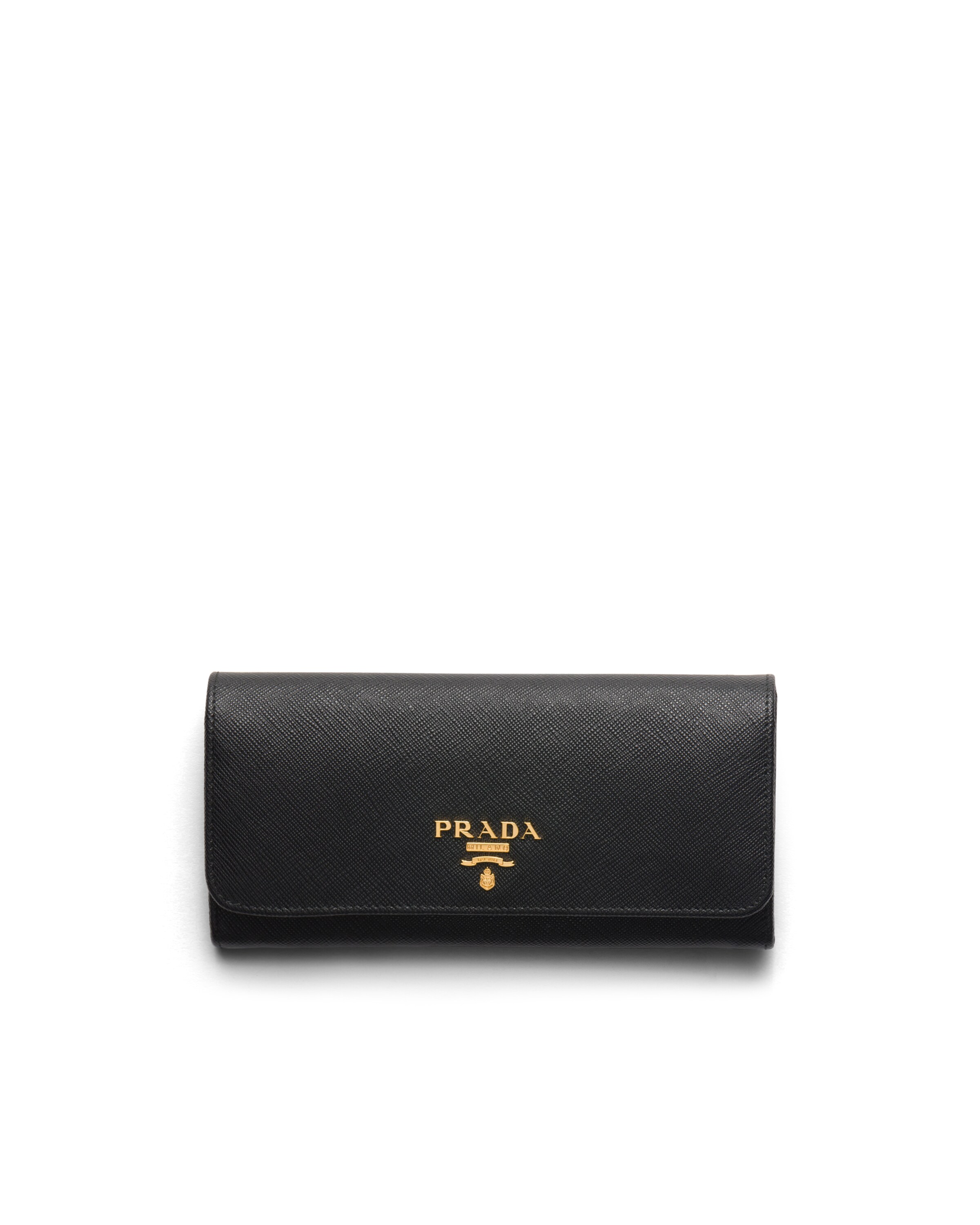 Prada Womens Black Brand-plaque Large Saffiano Leather Wallet In Black/hibiscus