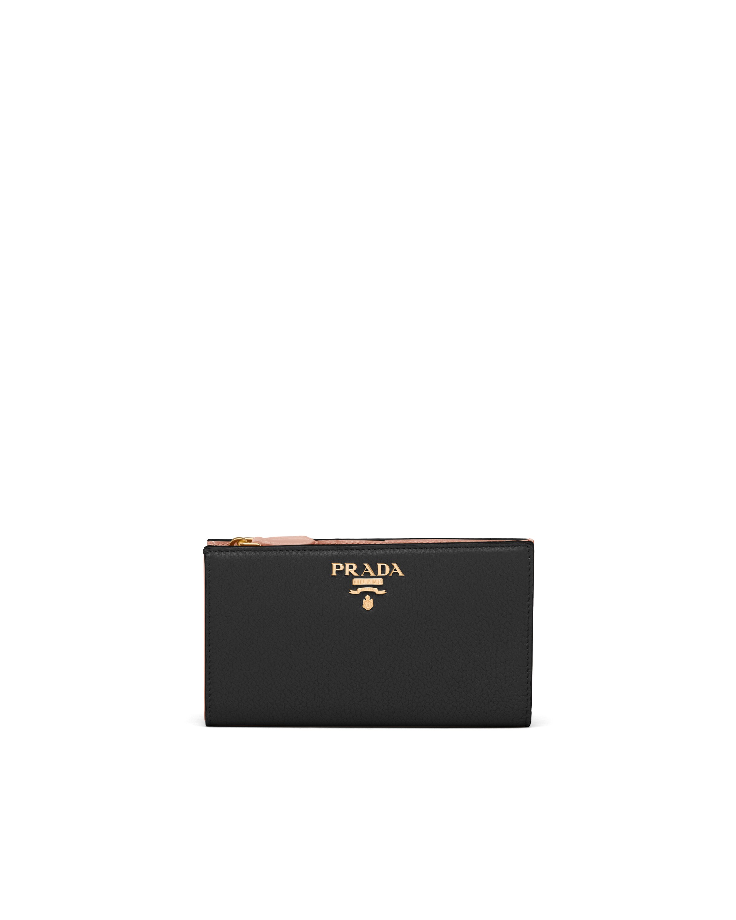 Black/powder Pink Large leather wallet Prada