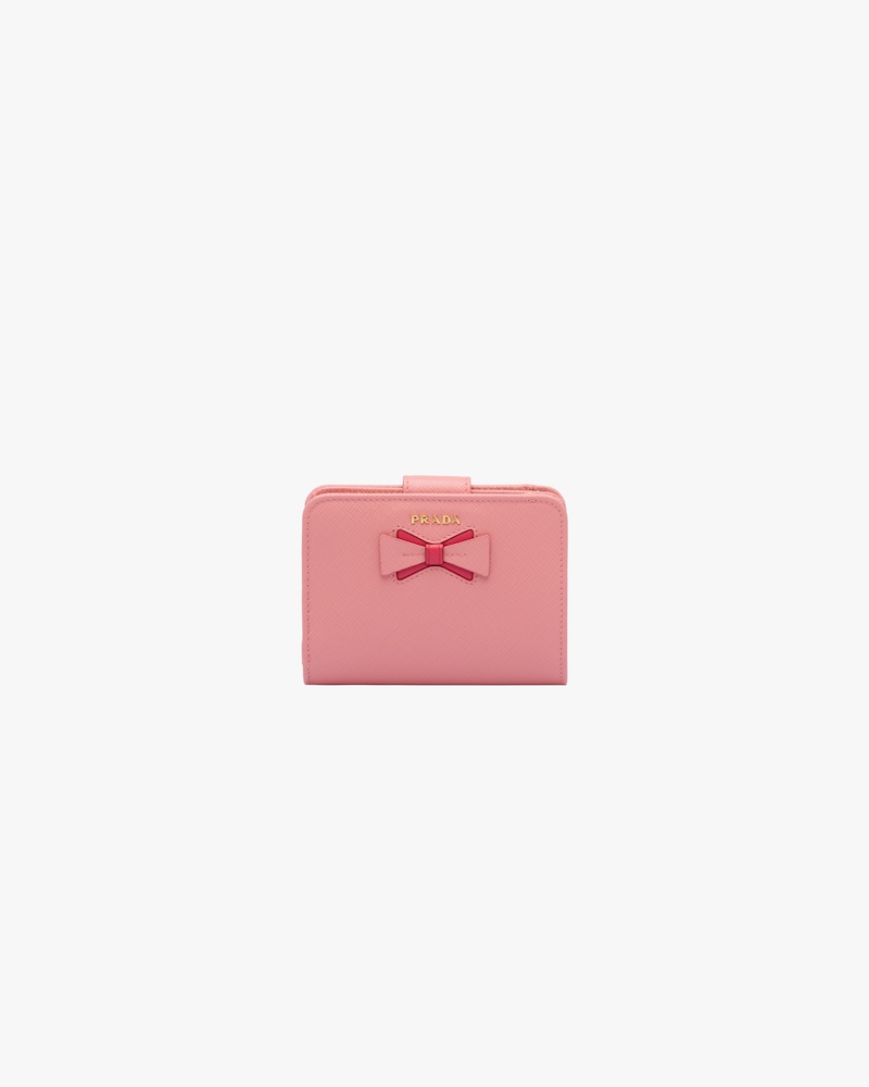 ピンク ピンク リボン付サフィアーノレザー 財布 Prada