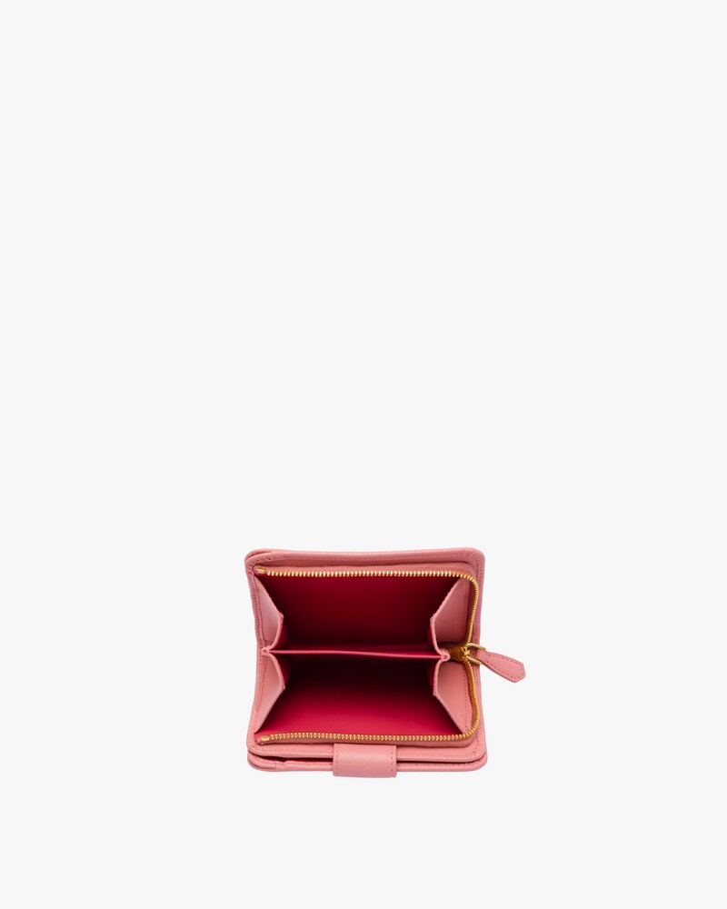 ピンク ピンク リボン付サフィアーノレザー 財布 Prada