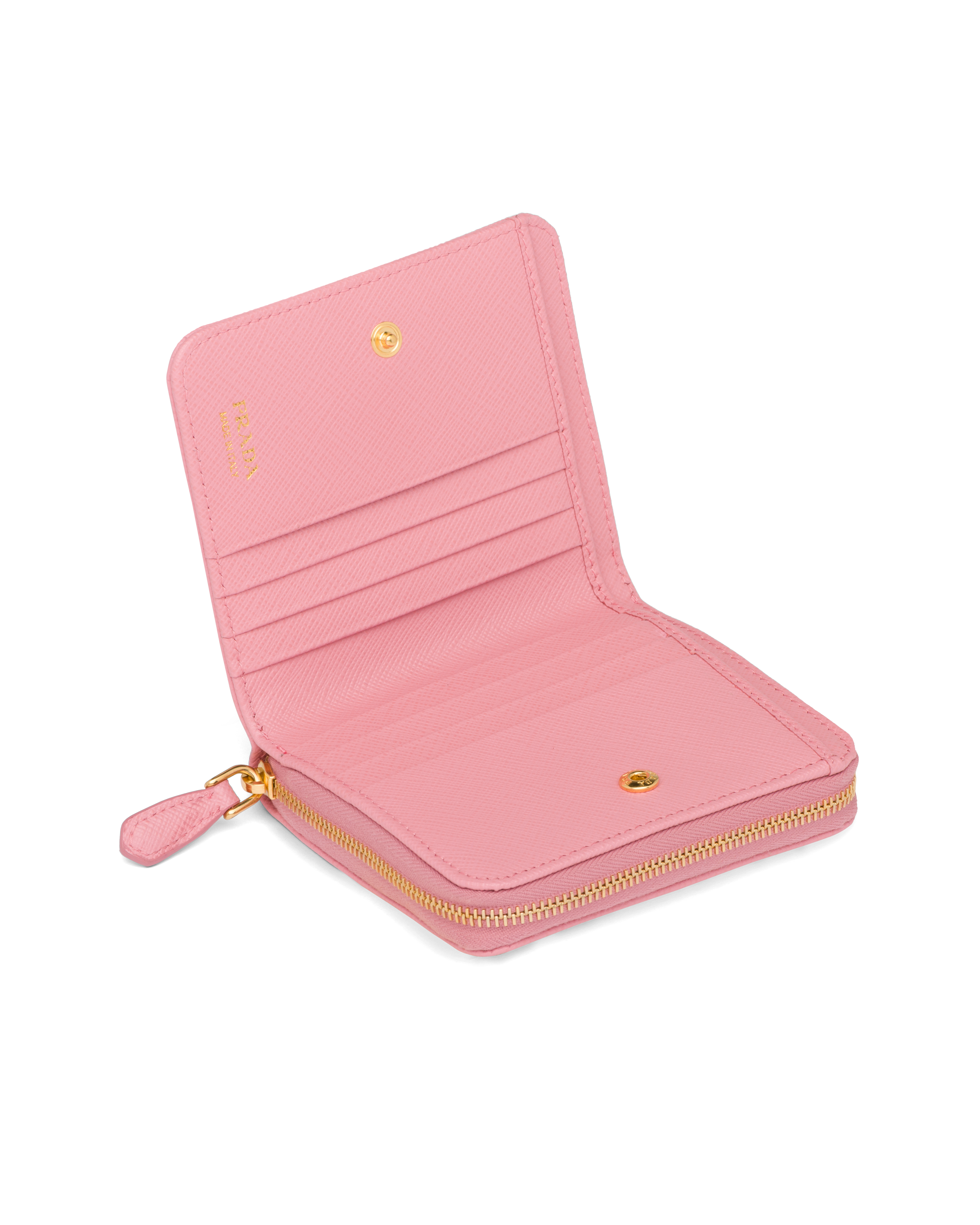 blutenrosa kleines portemonnaie aus saffiano leder prada