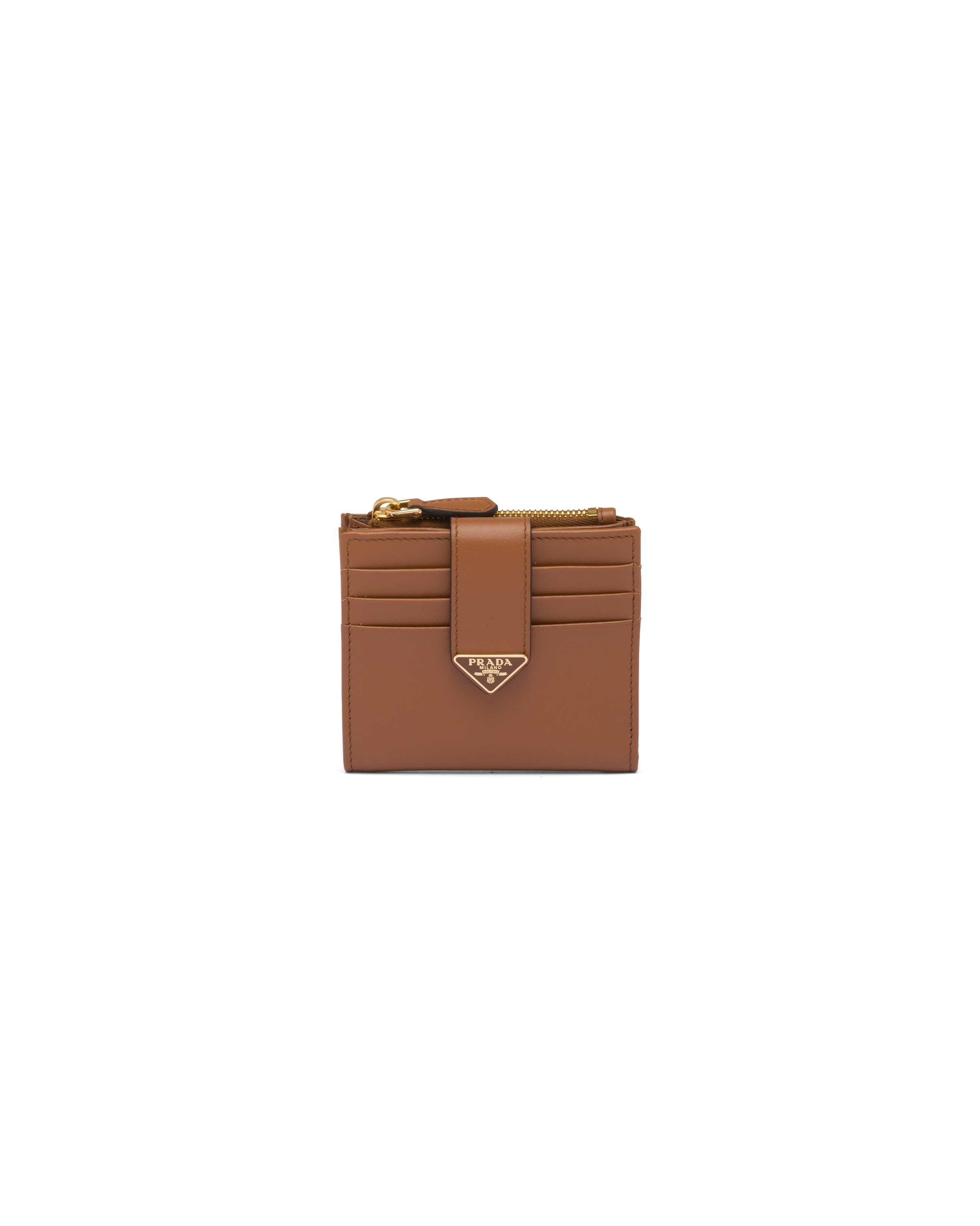 Prada Small Leather Wallet, Women, Cognac
