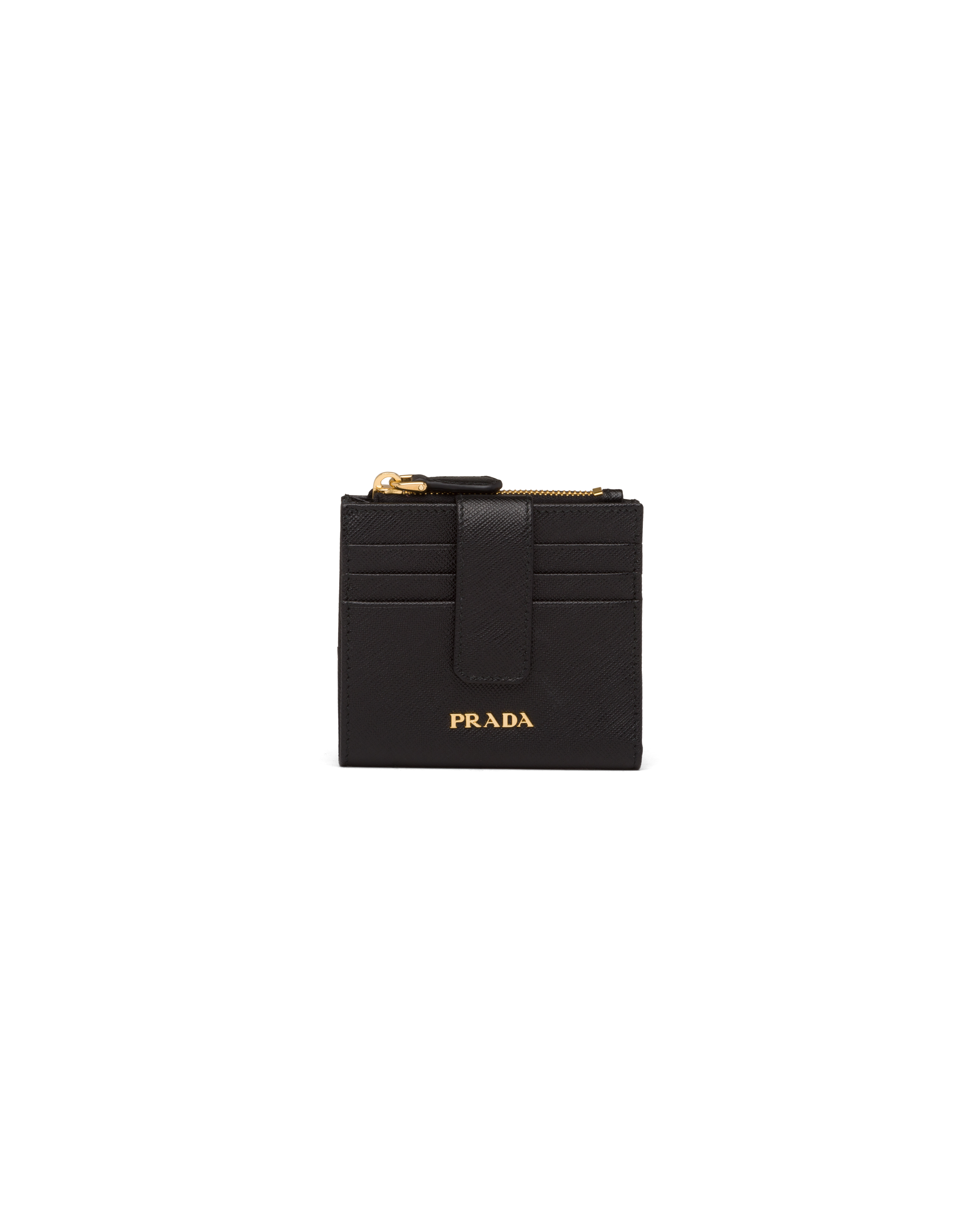 Prada Small Saffiano And Leather Wallet In Black