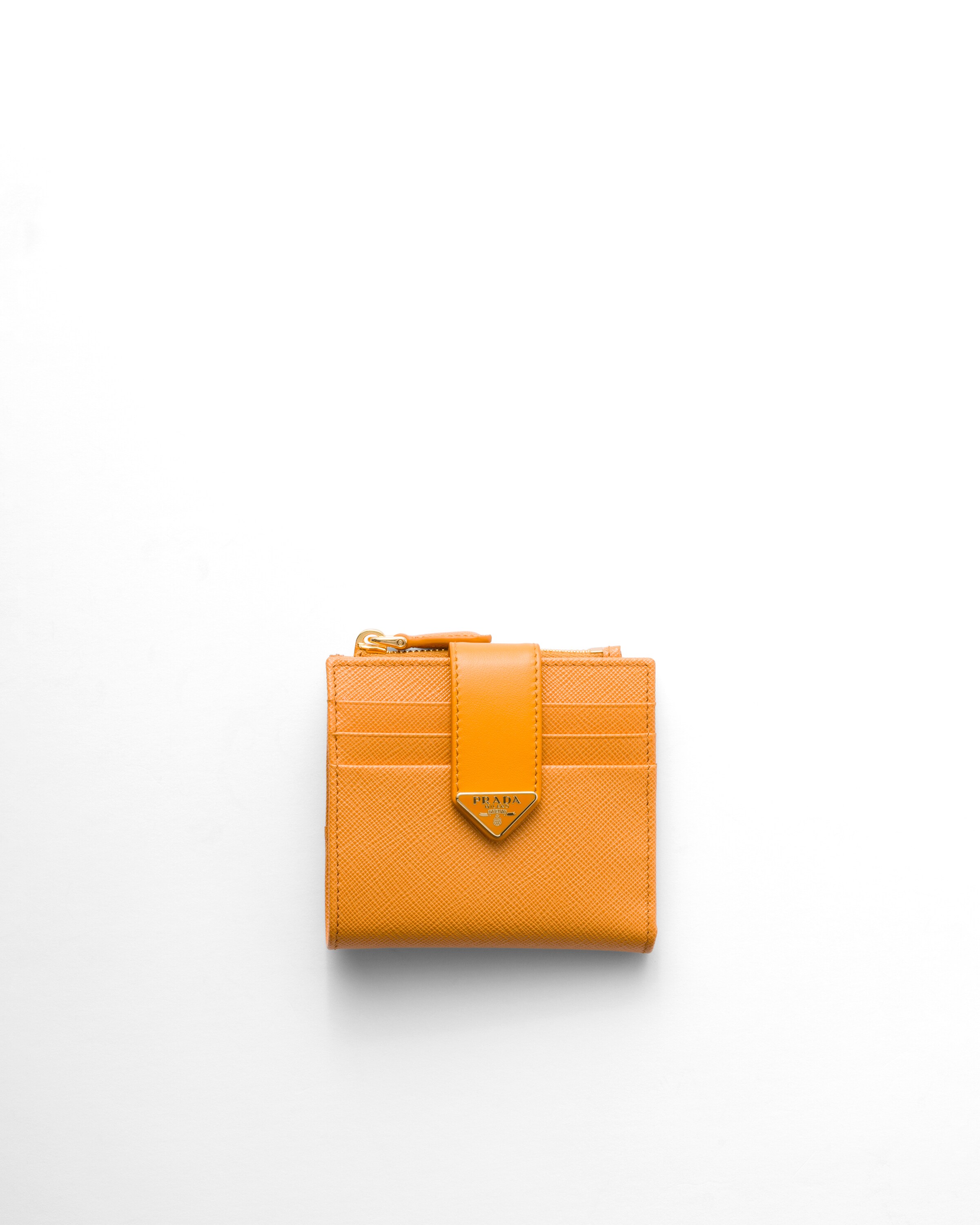 Prada Kleine Geldbörse Aus Saffiano Und Leder, Damen, Bernstein