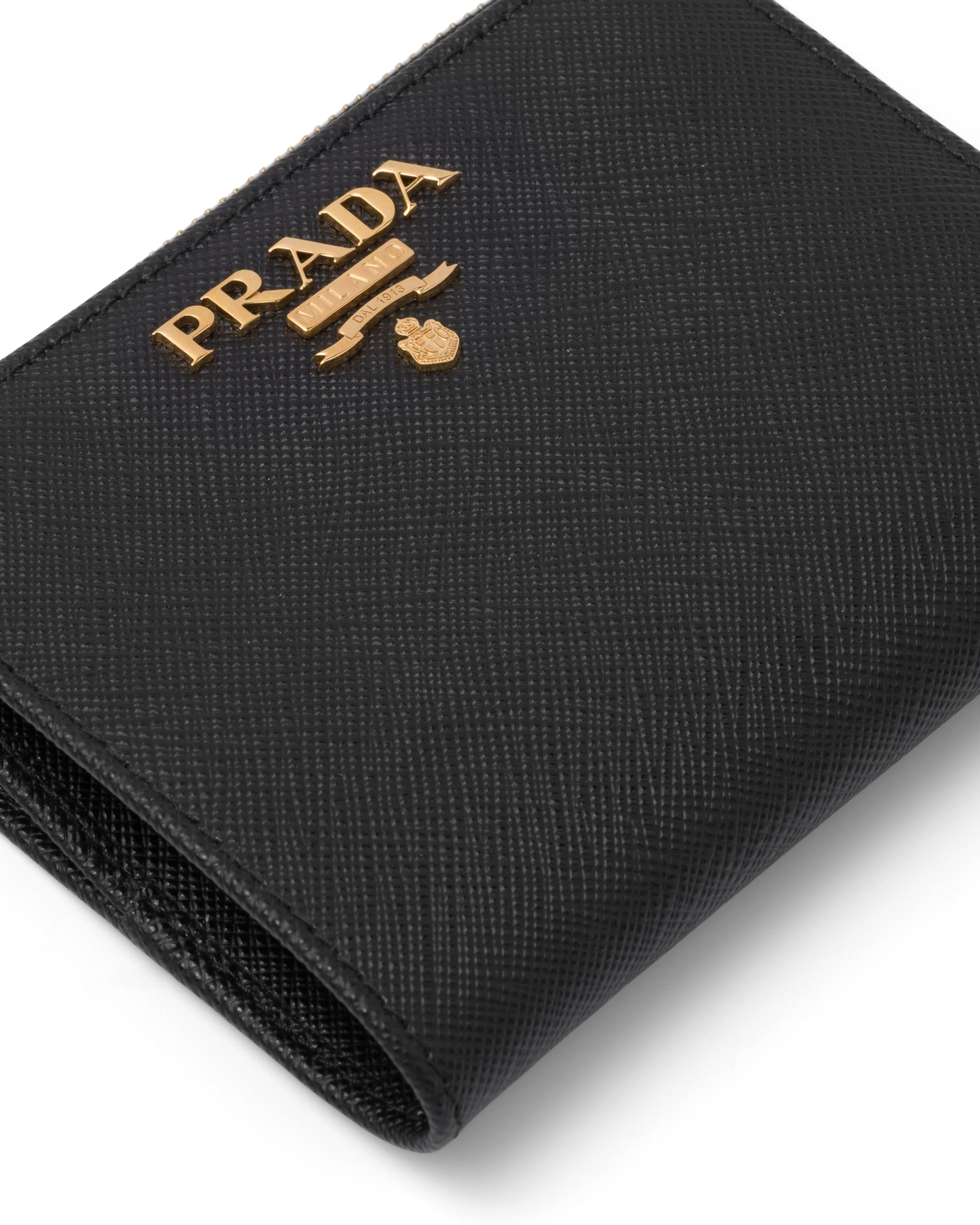 Prada Small Saffiano Leather Wallet In Black/hibiscus