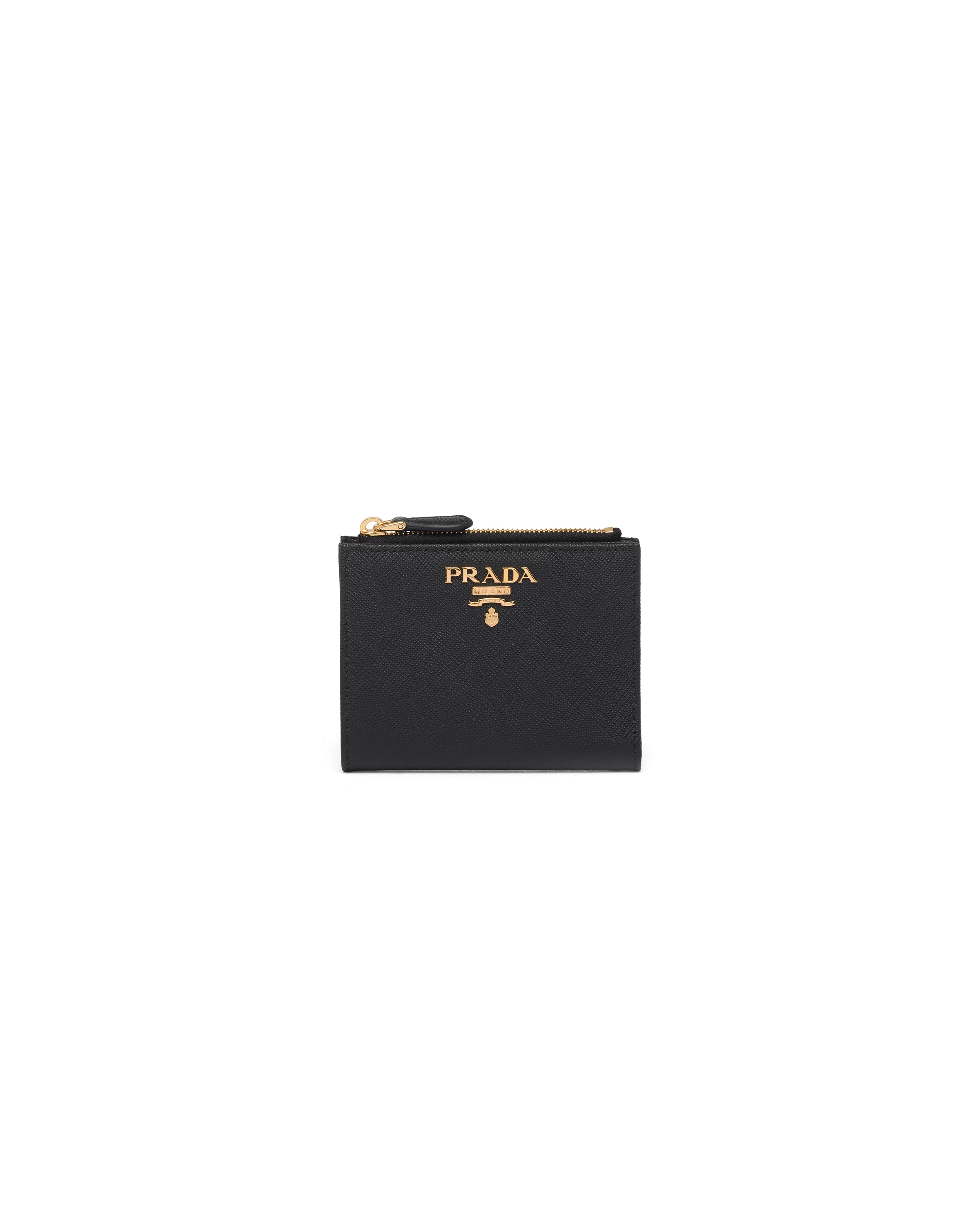 Prada Small Saffiano Leather Wallet In Black/hibiscus