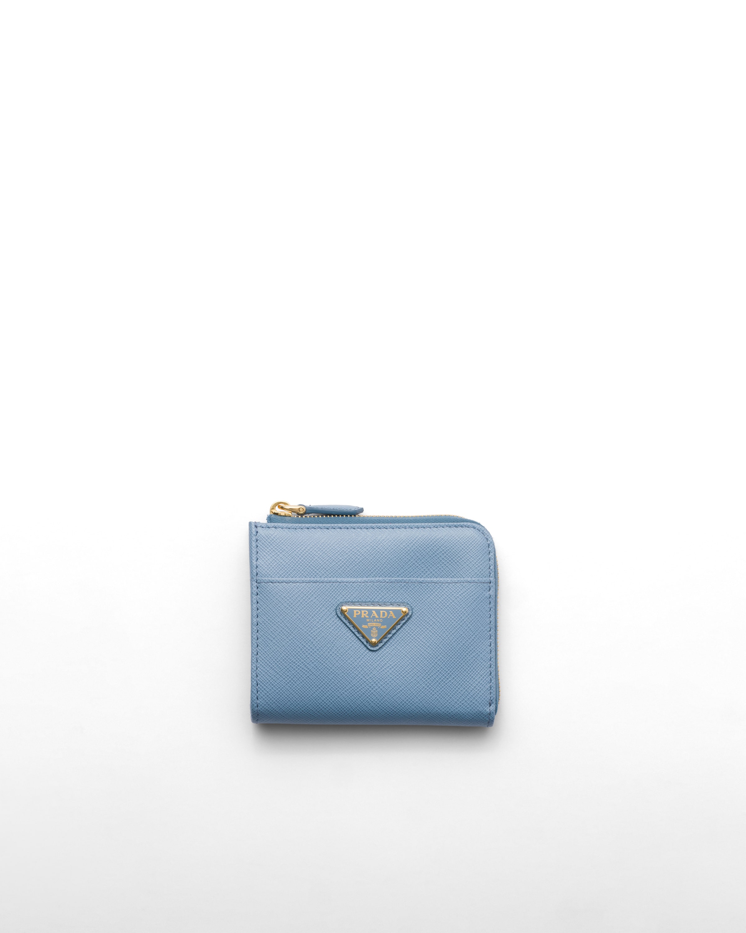 Prada Small Saffiano Leather Zipper Wallet, Women, Astral Blue