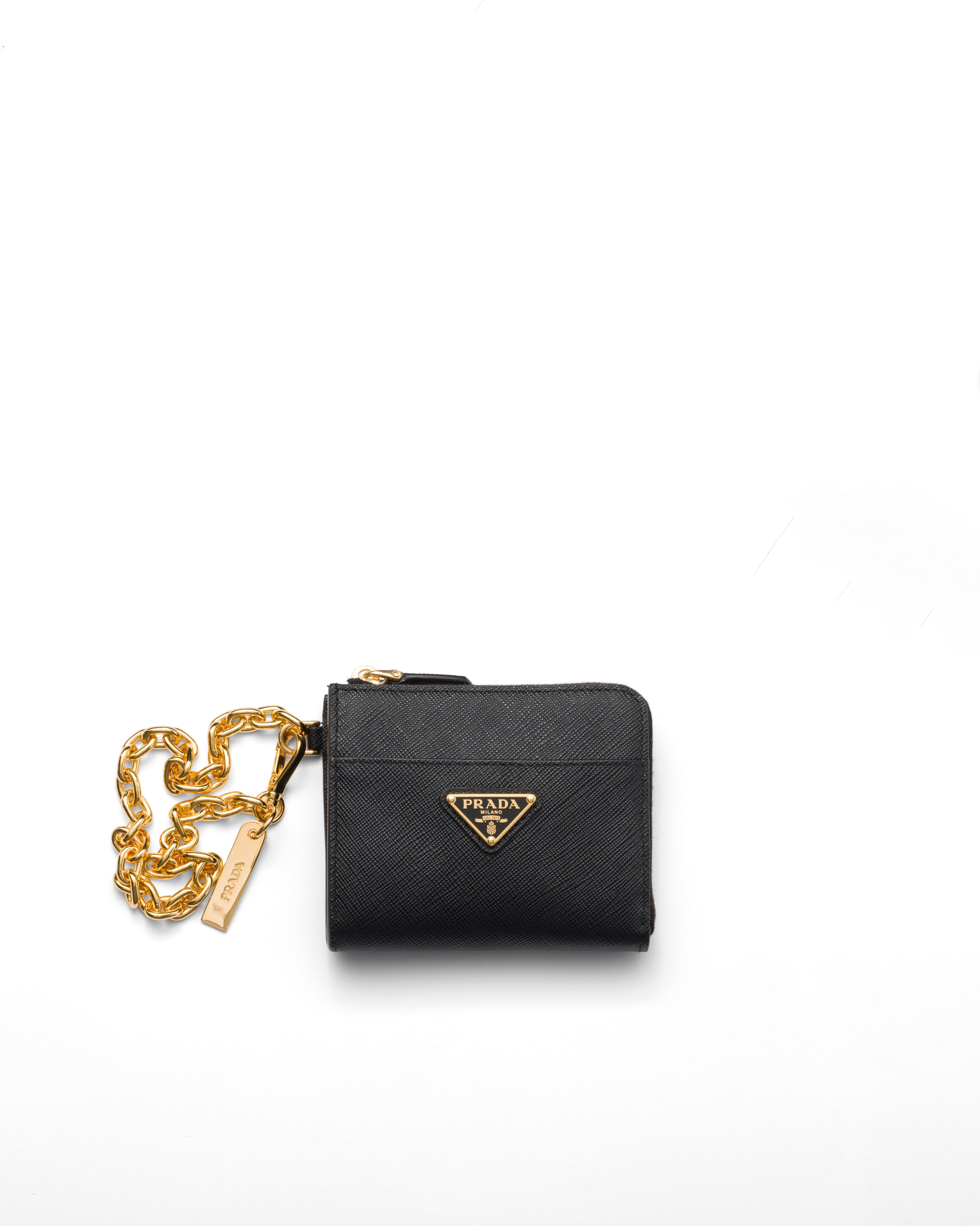 Prada Small Saffiano Leather Zipper Wallet, Women, Black