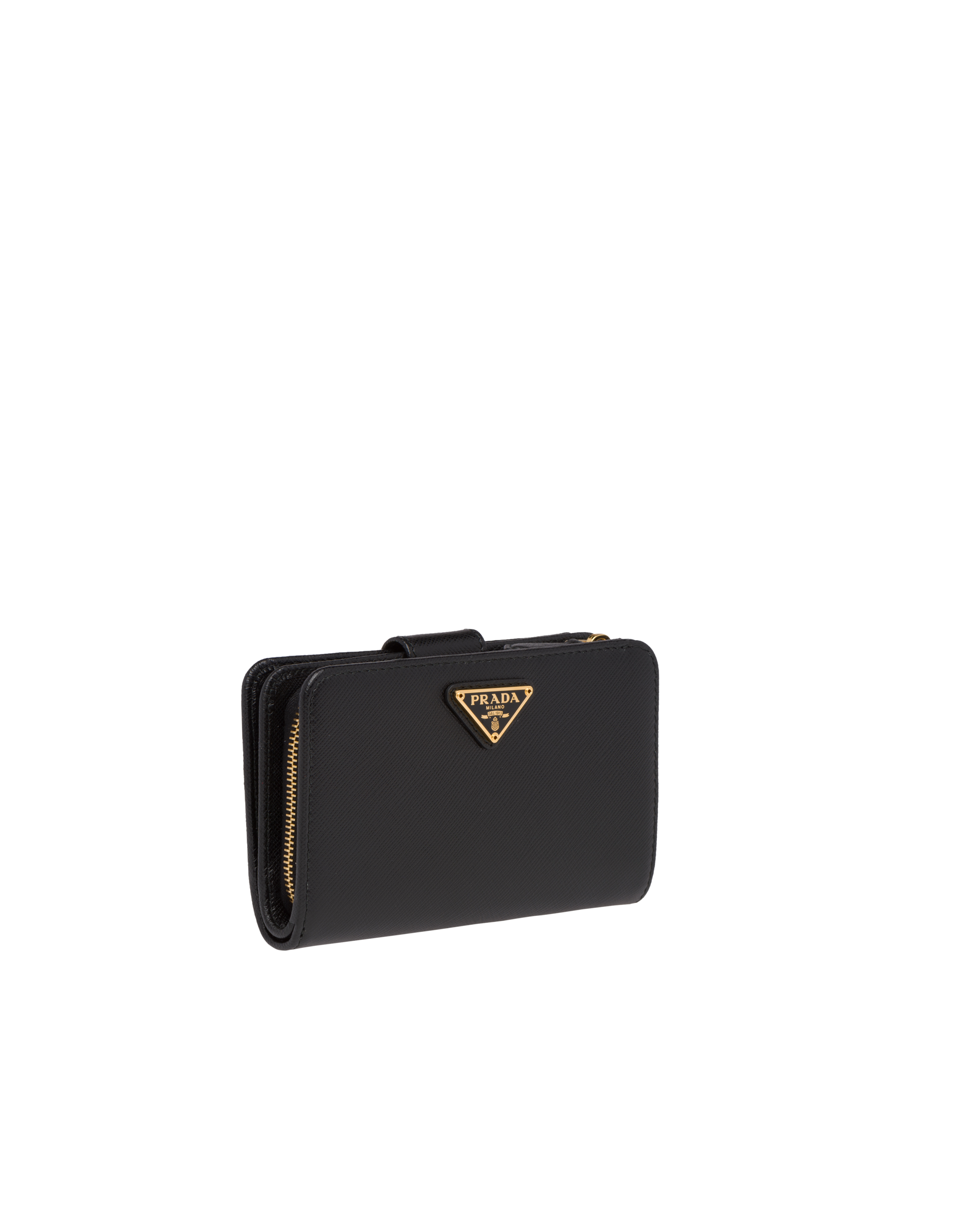 Prada - Women's Small Saffiano and Leather Wallet - Black