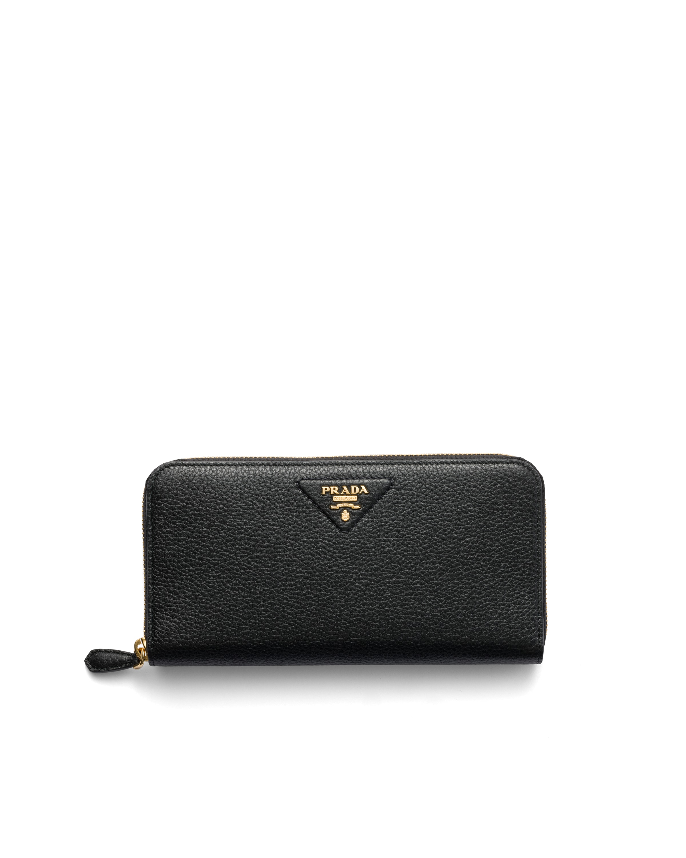 Prada Große Geldbörse Aus Leder, Damen, Schwarz