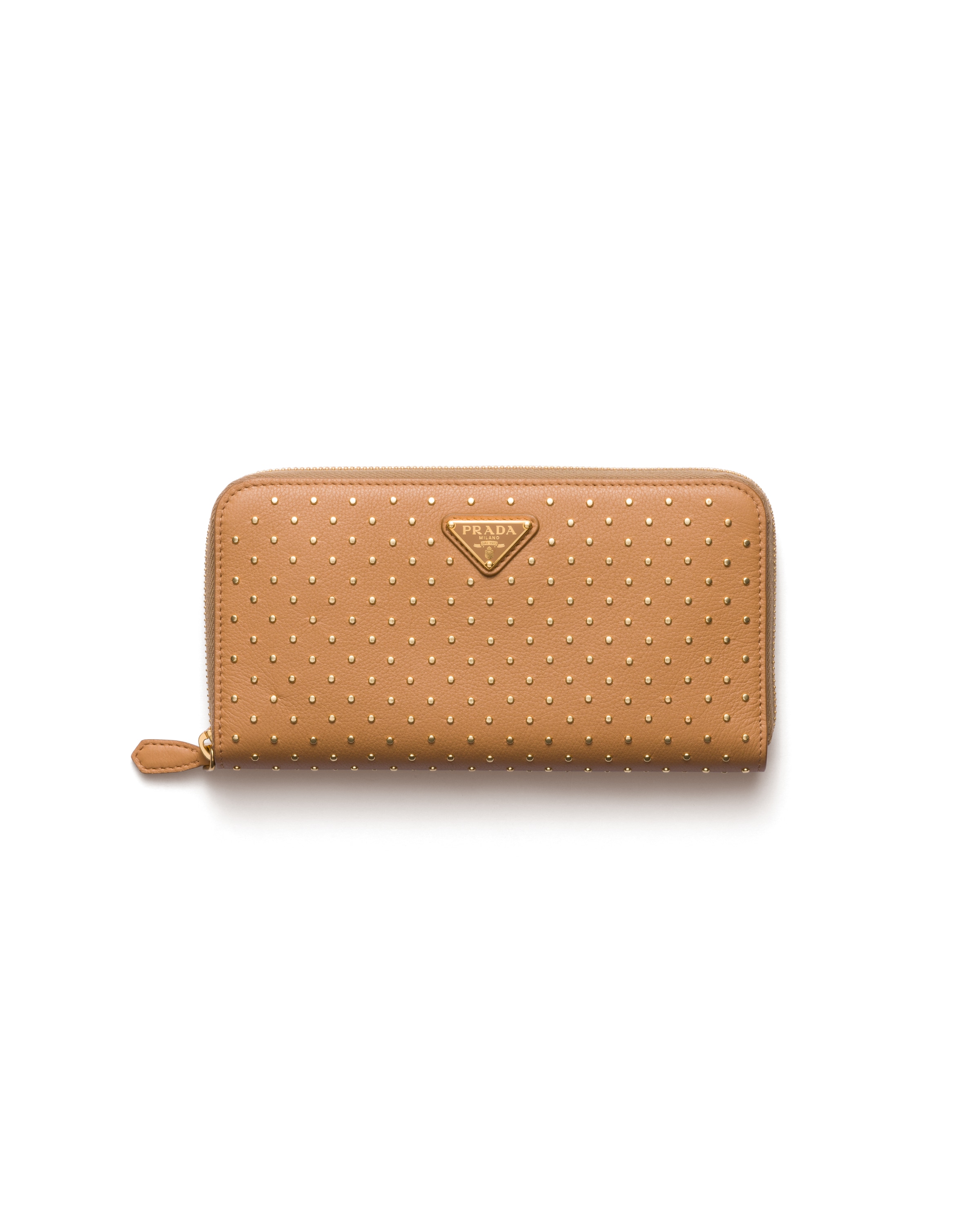 Prada Portafoglio Grande In Pelle Con Borchie, Donna, Naturale